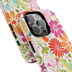 Luxury Terrain Tough iPhone 16 Pro Max Case – camera detail view | white, magenta, coral botanical woodland floral print