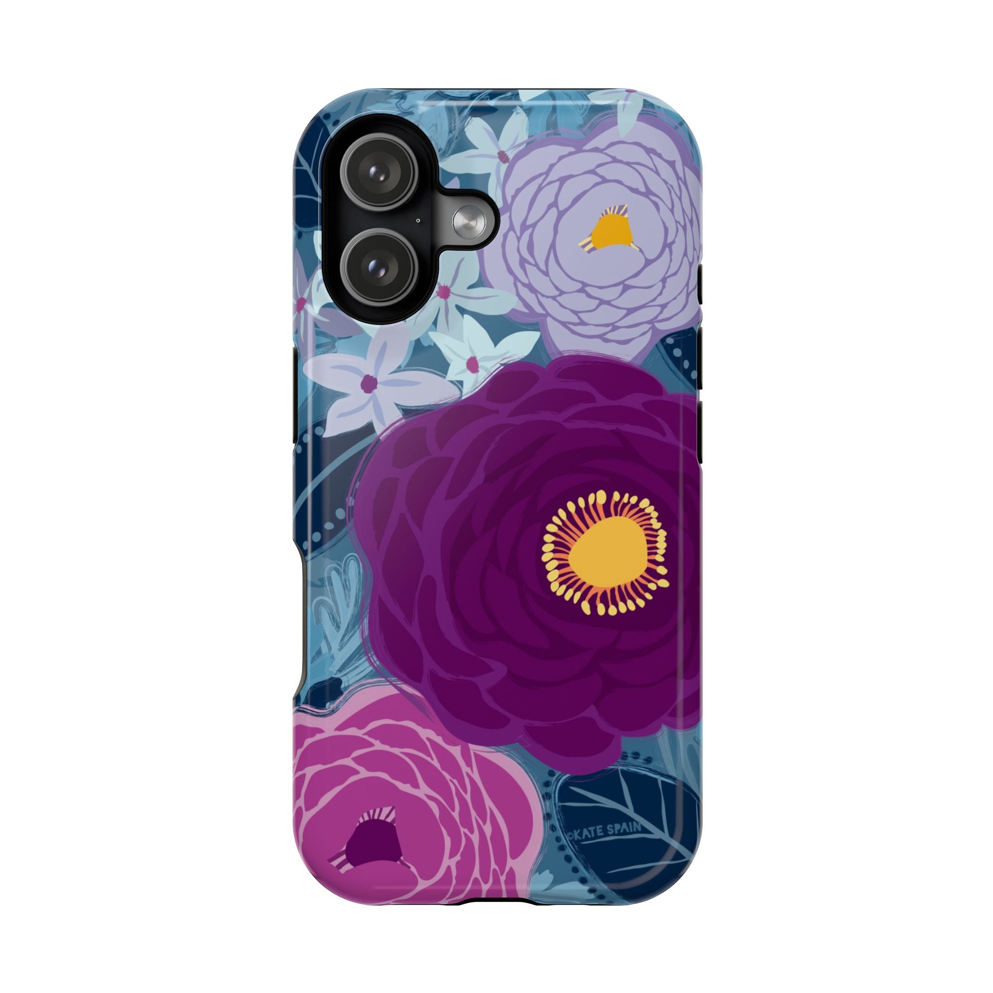 Bloomerie MagSafe iPhone 17 Case – Glossy | navy, purple, magenta botanical peony floral print