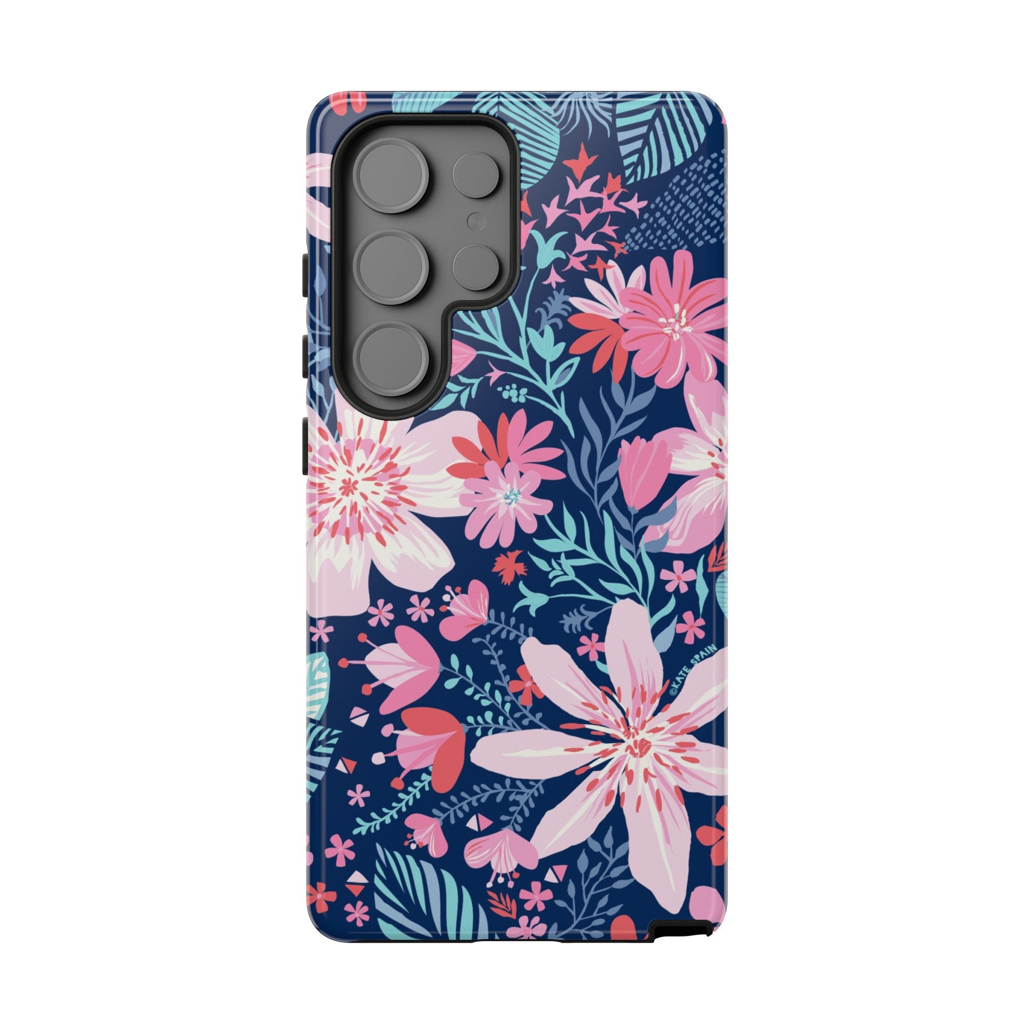 Tropical Bonaire Samsung Galaxy S25 Ultra Case – Glossy | navy, pink, white tropical floral botanical print