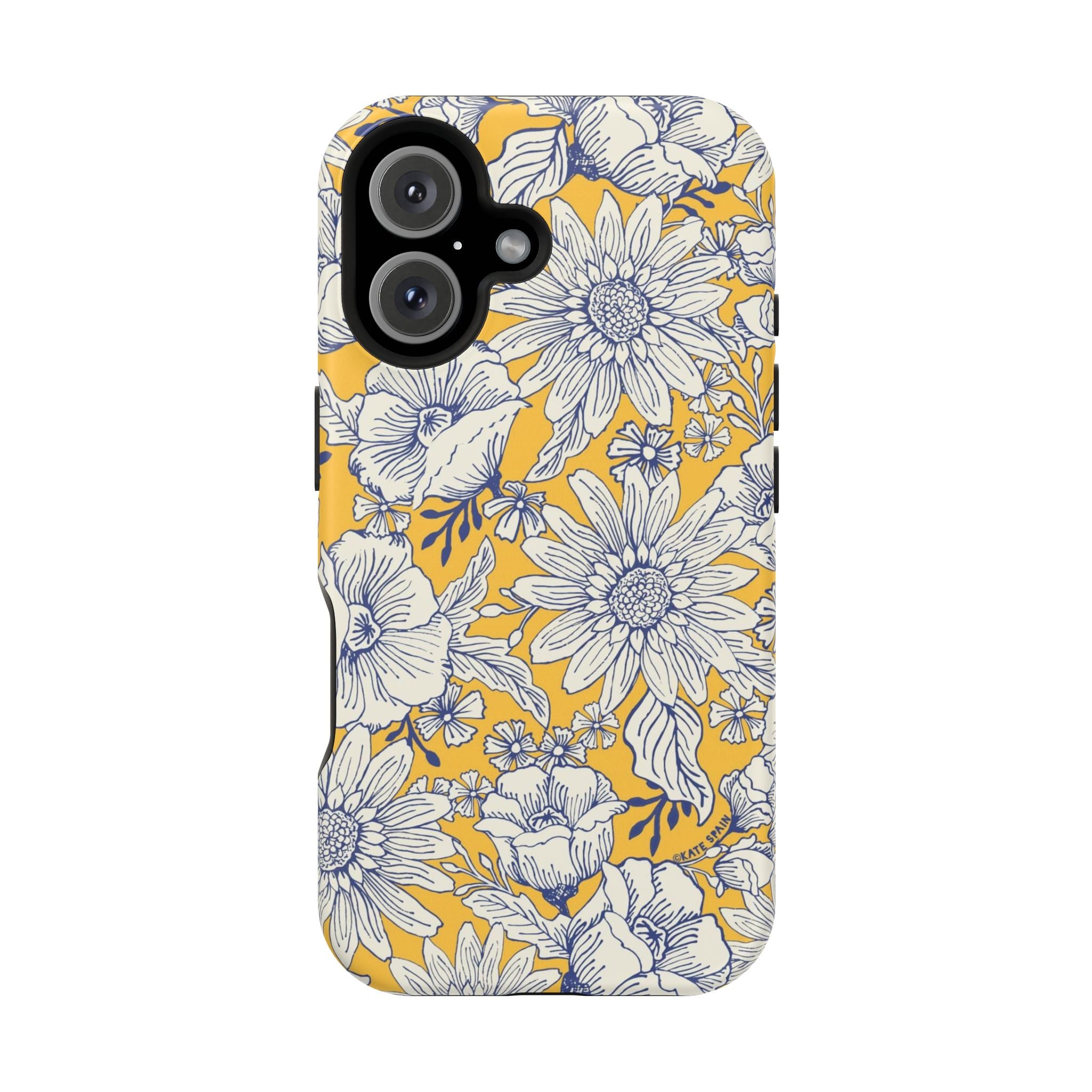 Jardin Luxury MagSafe iPhone 16 Case – Matte | yellow, cream, blue botanical floral print