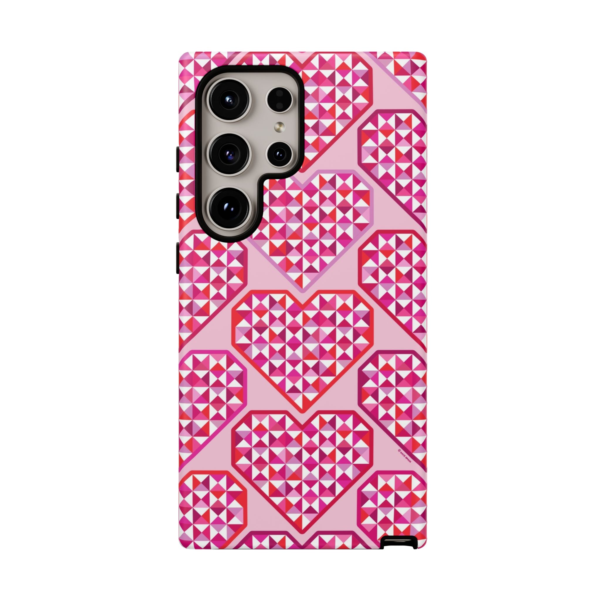 Pink Pyramid Heart Samsung Galaxy S24 Ultra Case – Glossy | pink, magenta, white geometric heart pyramid print