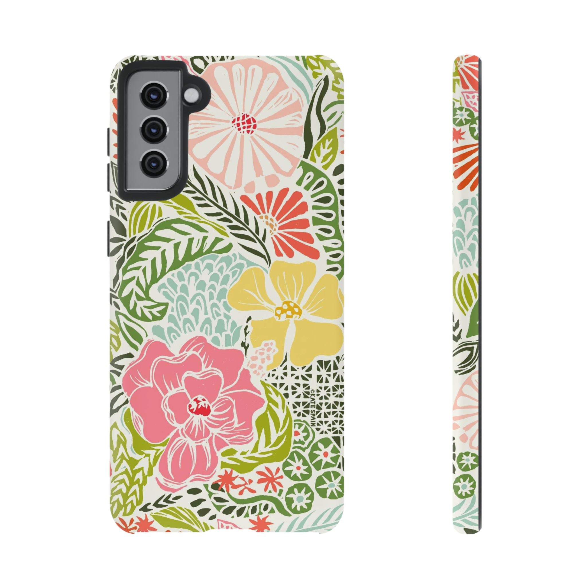 Cute Tropica Samsung Galaxy S21 Plus Case – Matte | cream, pink, yellow, blue botanical floral print