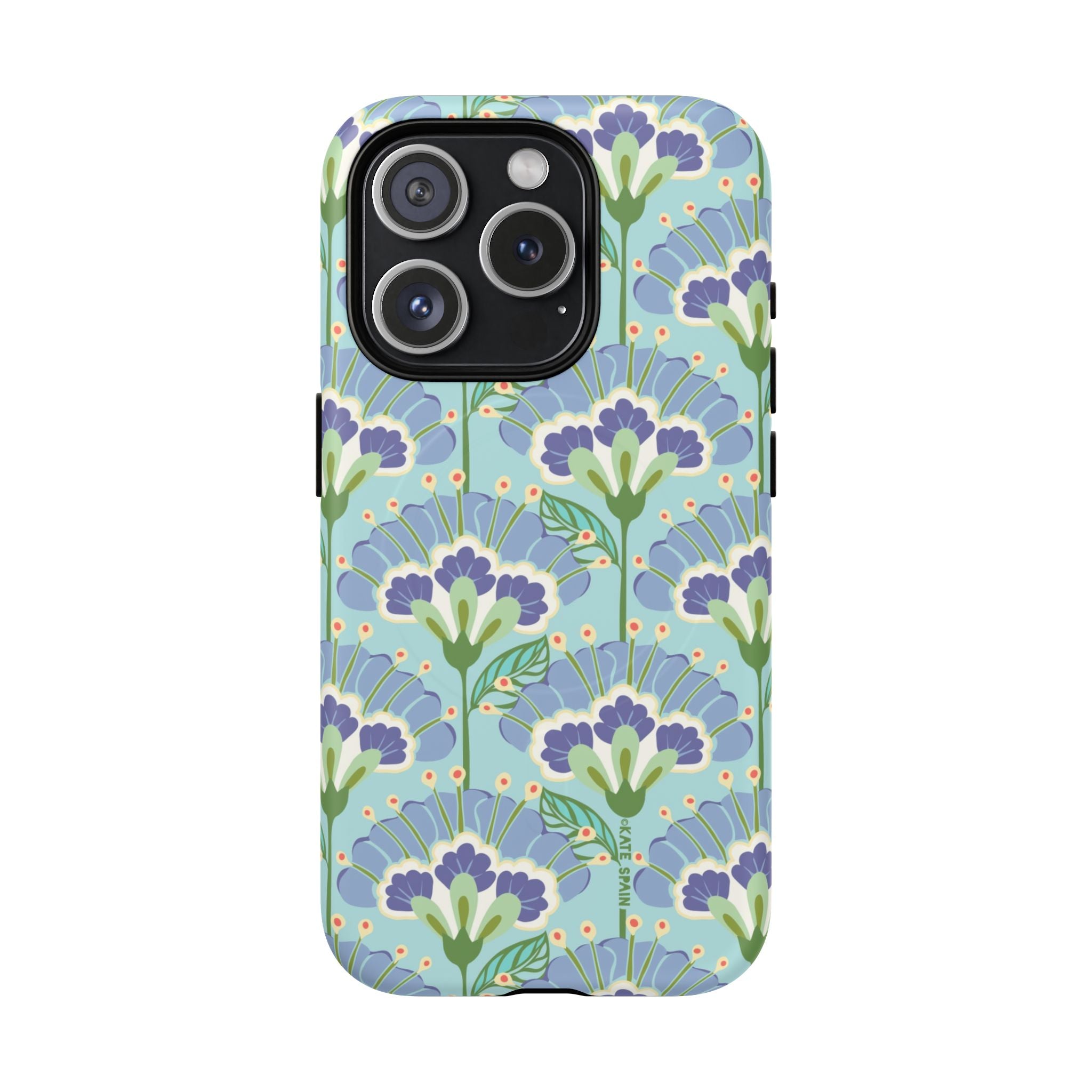 Lantern Flower MagSafe iPhone 15 Pro Case – Matte | aqua, periwinkle, green botanical lantern floral print