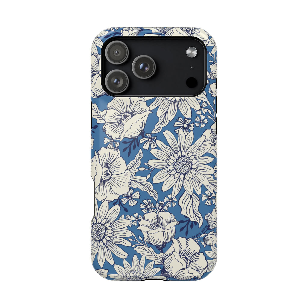 Jardin Luxury MagSafe iPhone 17 Pro Max Case – Glossy | navy and cream botanical floral print