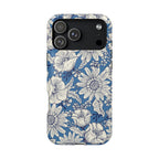 Jardin Luxury MagSafe iPhone 17 Pro Max Case – Glossy | navy and cream botanical floral print