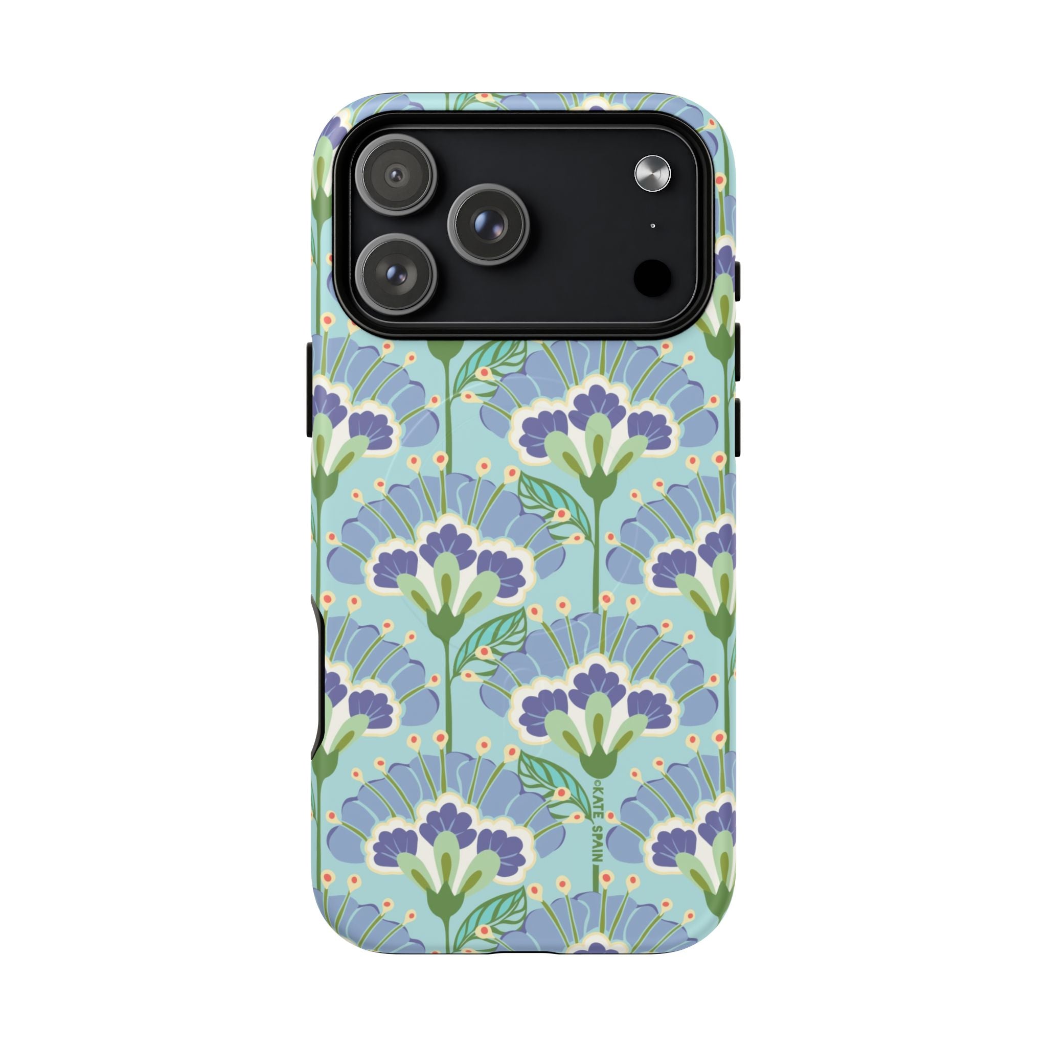 Lantern Flower MagSafe iPhone 17 Pro Max Case – Matte | aqua, periwinkle, green botanical lantern floral print