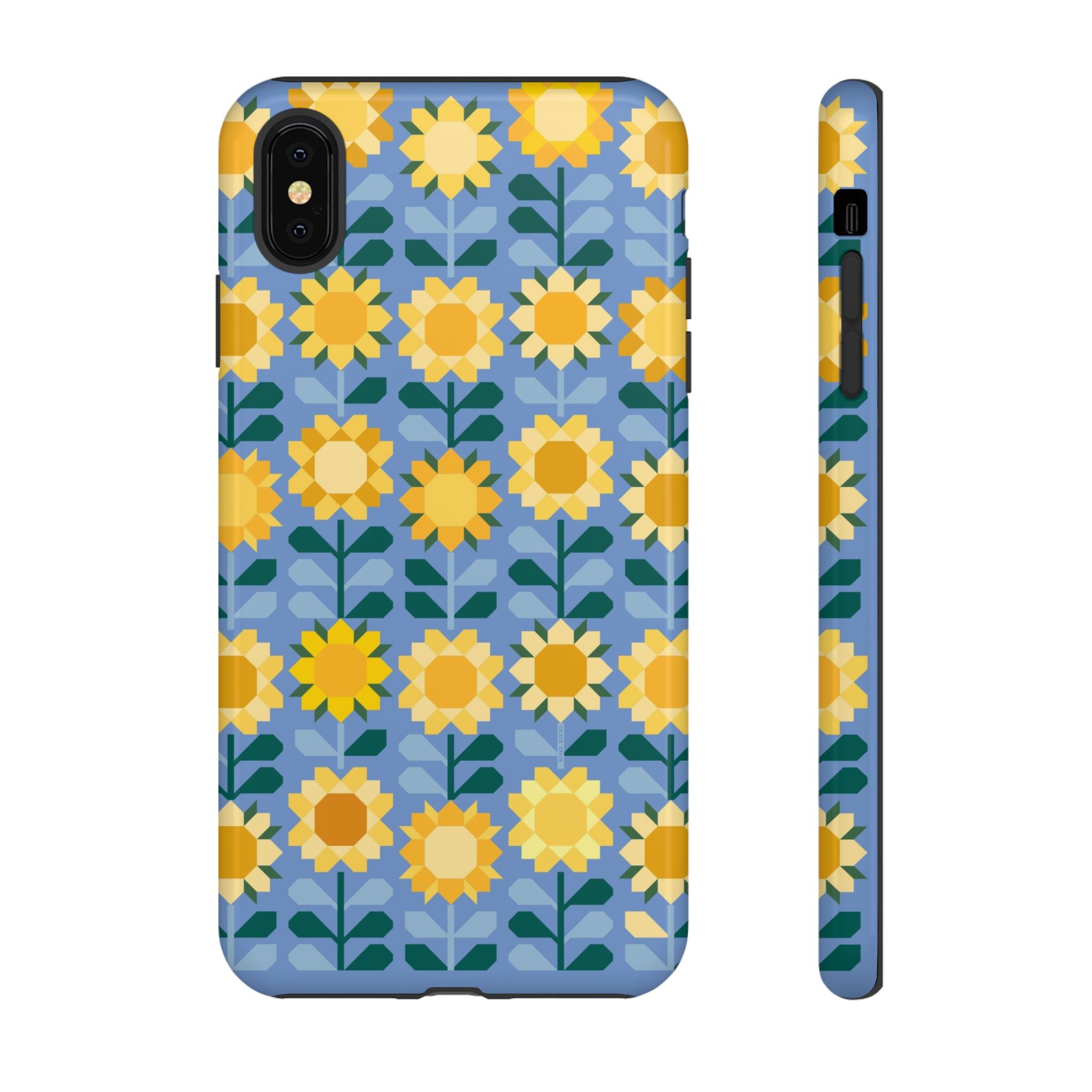 Sunflowers Tough iPhone XS Max Case – Glossy | blue, yellow, gold geometric sunflower print