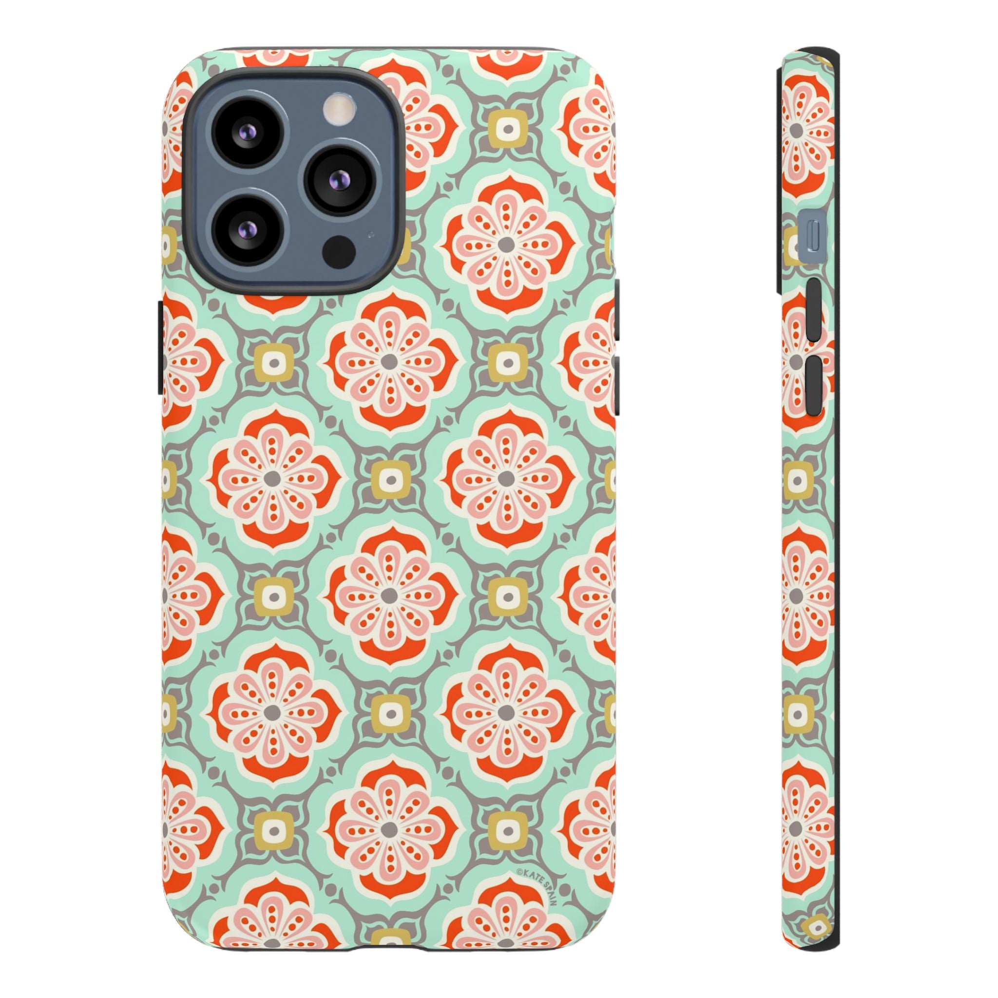 Alhambra Tough iPhone 13 Pro Max Case – Matte | aqua, coral, blush geometric medallion floral print
