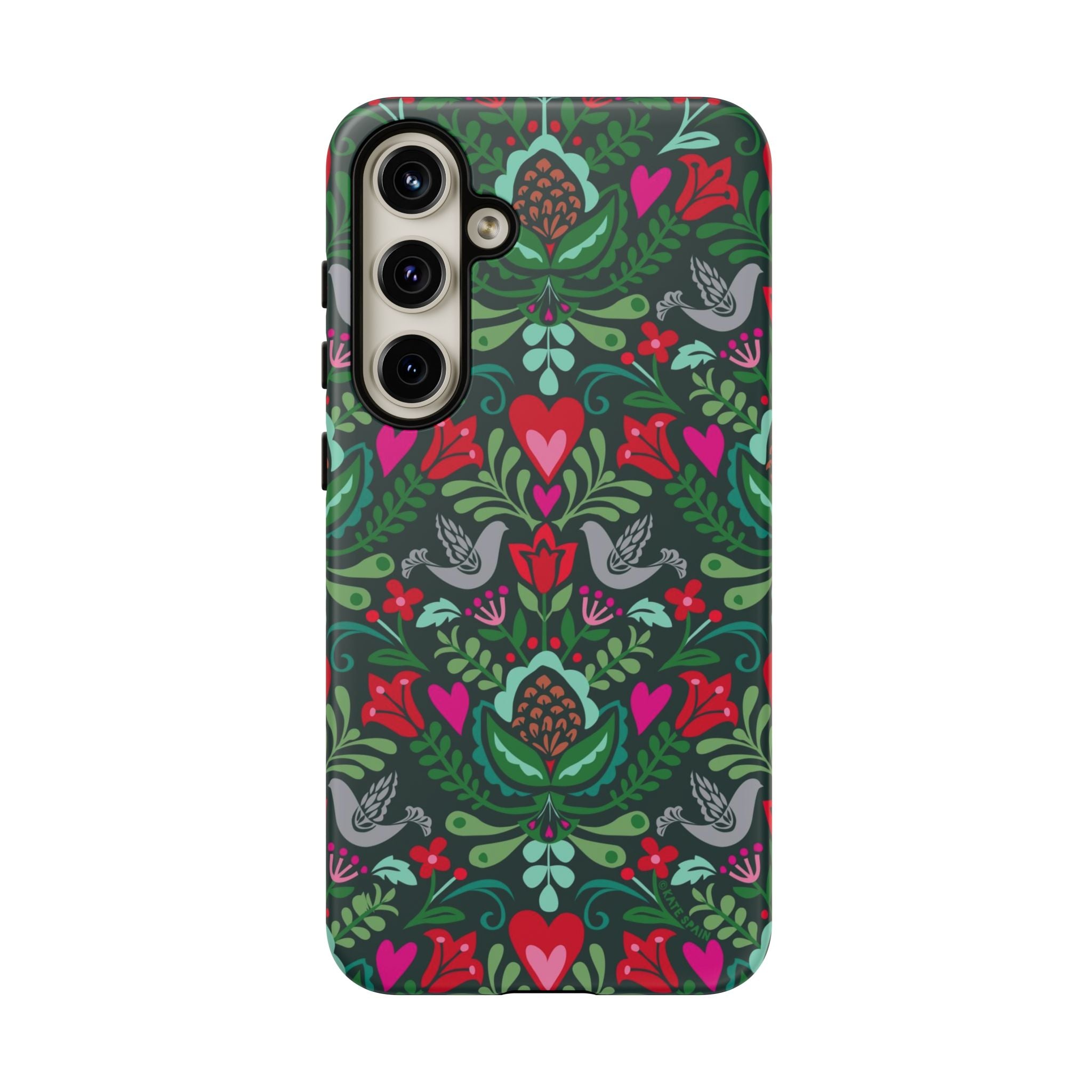 Rosemaling Samsung Galaxy S24 Plus Case – Matte | forest green, red, pink rosemaling floral print