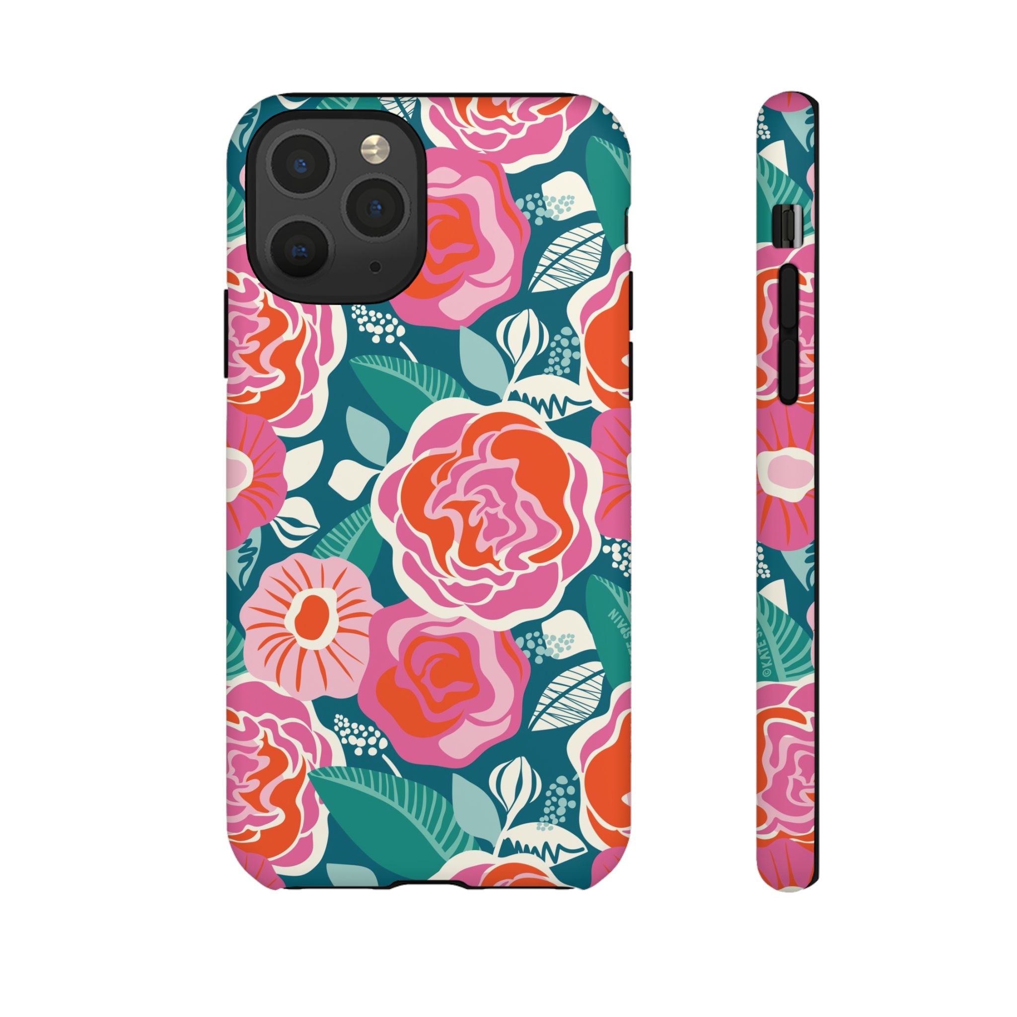 Tea Rose Teal Tough iPhone 11 Pro Case – Matte | teal, coral, pink botanical rose floral print