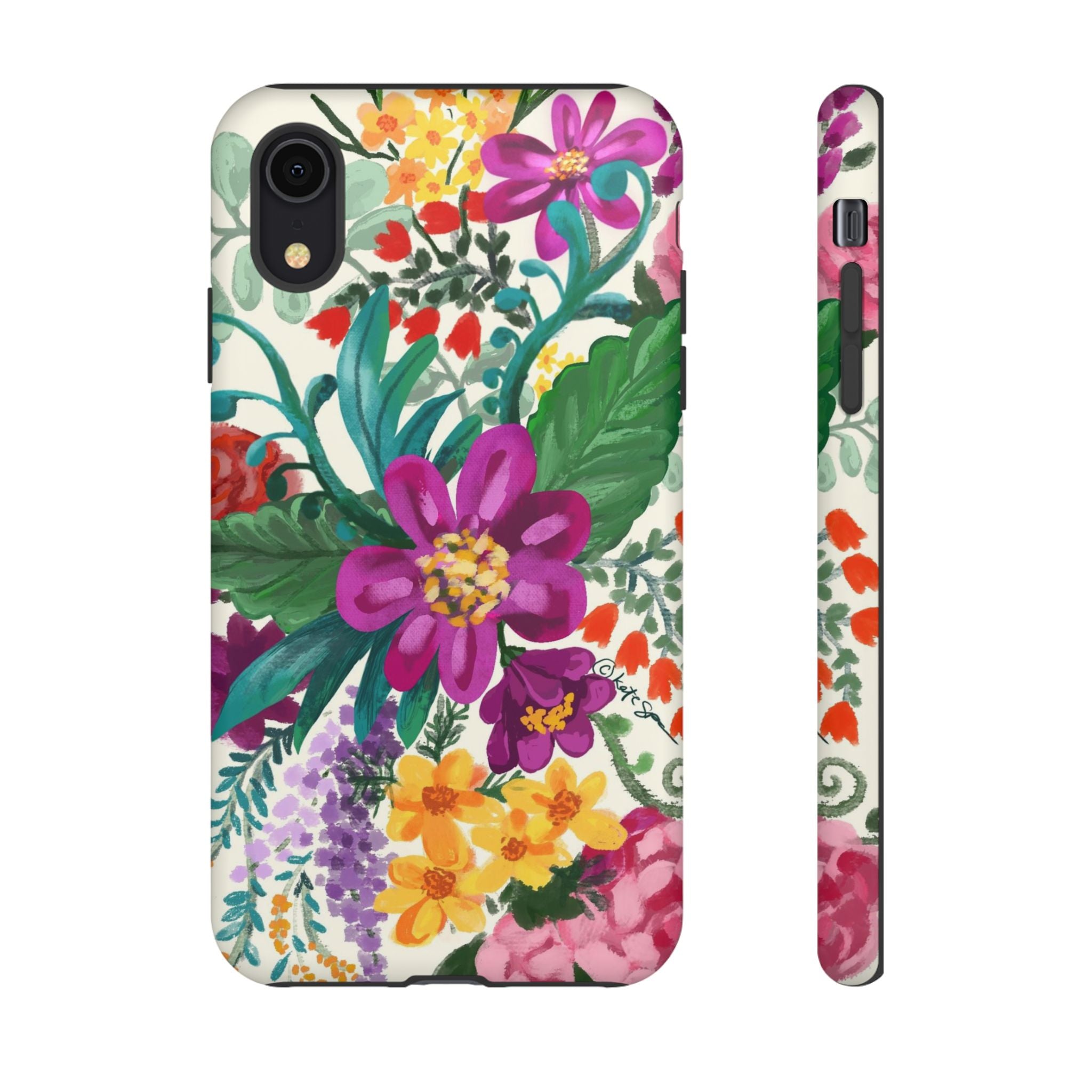 Posy Tough iPhone XR Case – Matte | cream, magenta, coral botanical floral print