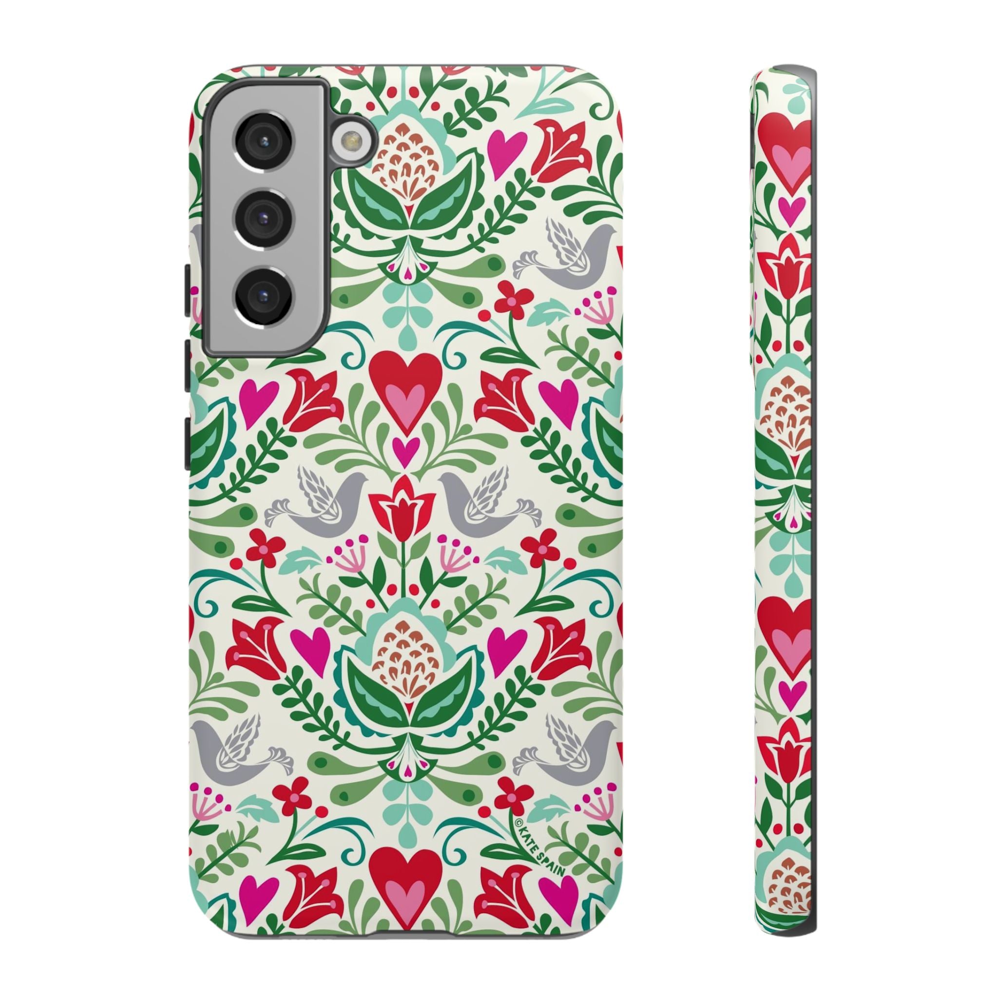 Rosemaling Samsung Galaxy S22 Plus Case – Matte | white, red, green rosemaling floral print