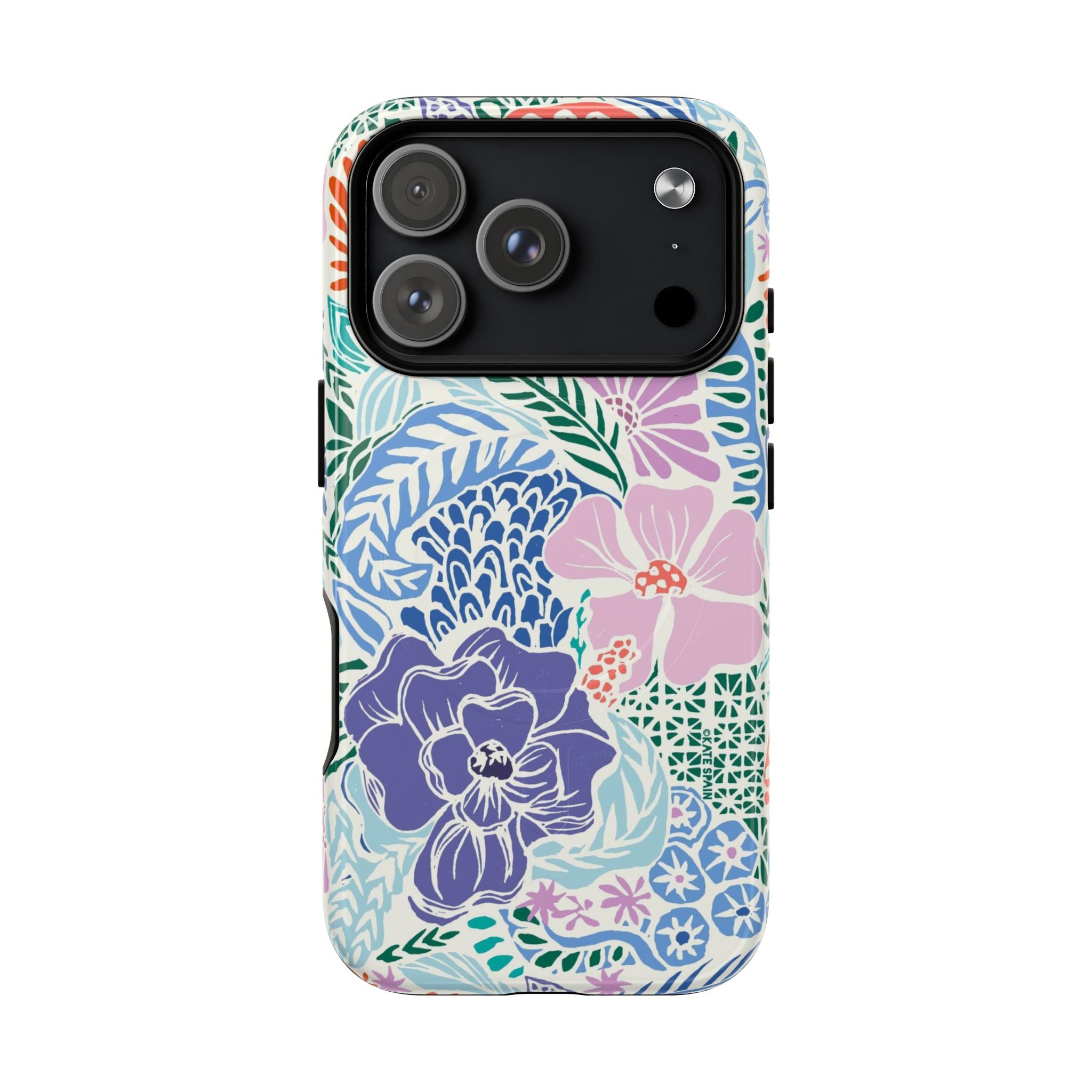Tropica MagSafe iPhone 17 Pro Case – Glossy | purple, coral, pink, blue botanical tropical floral print