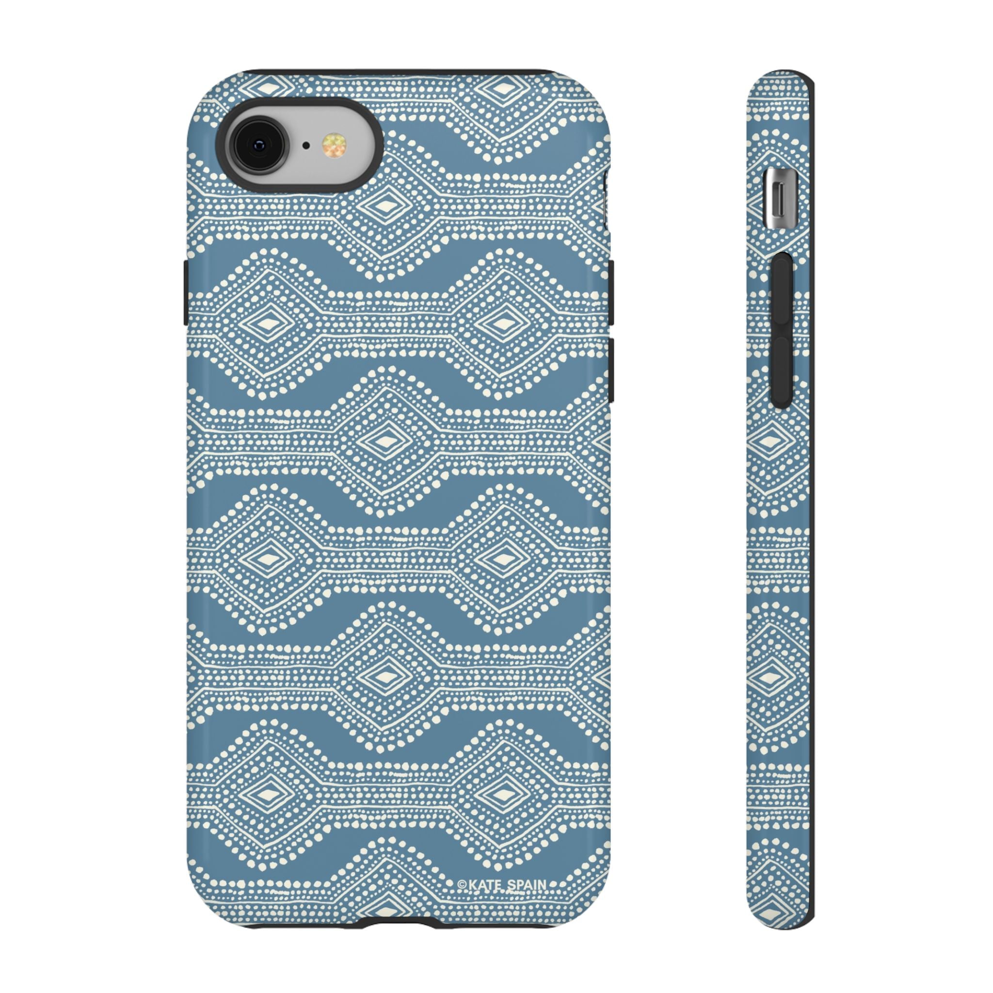 Diamond Dots Tough iPhone 8 Case – Glossy | steel blue, white diamond dot geometric print