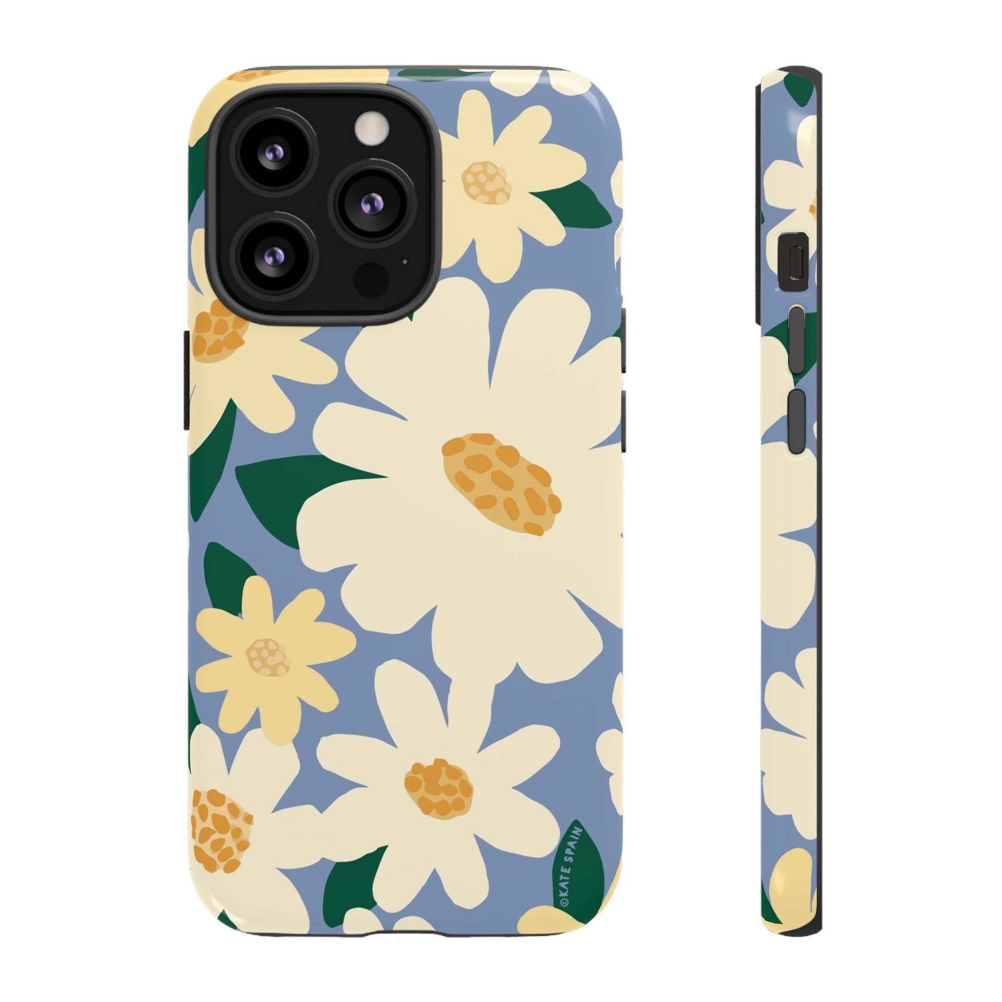 Chamomile Tough iPhone 13 Pro Case – Glossy | periwinkle, cream, yellow botanical daisy floral print