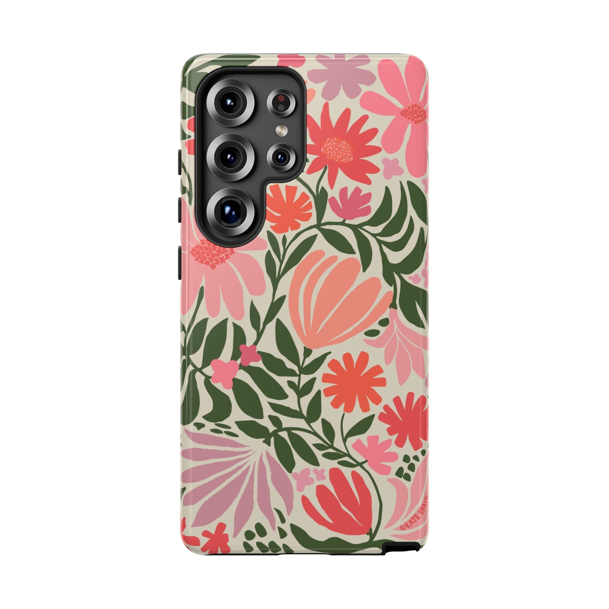 Luxury Botanica Samsung Galaxy S25 Ultra Case – Glossy | cream, coral, pink botanical wildflower print