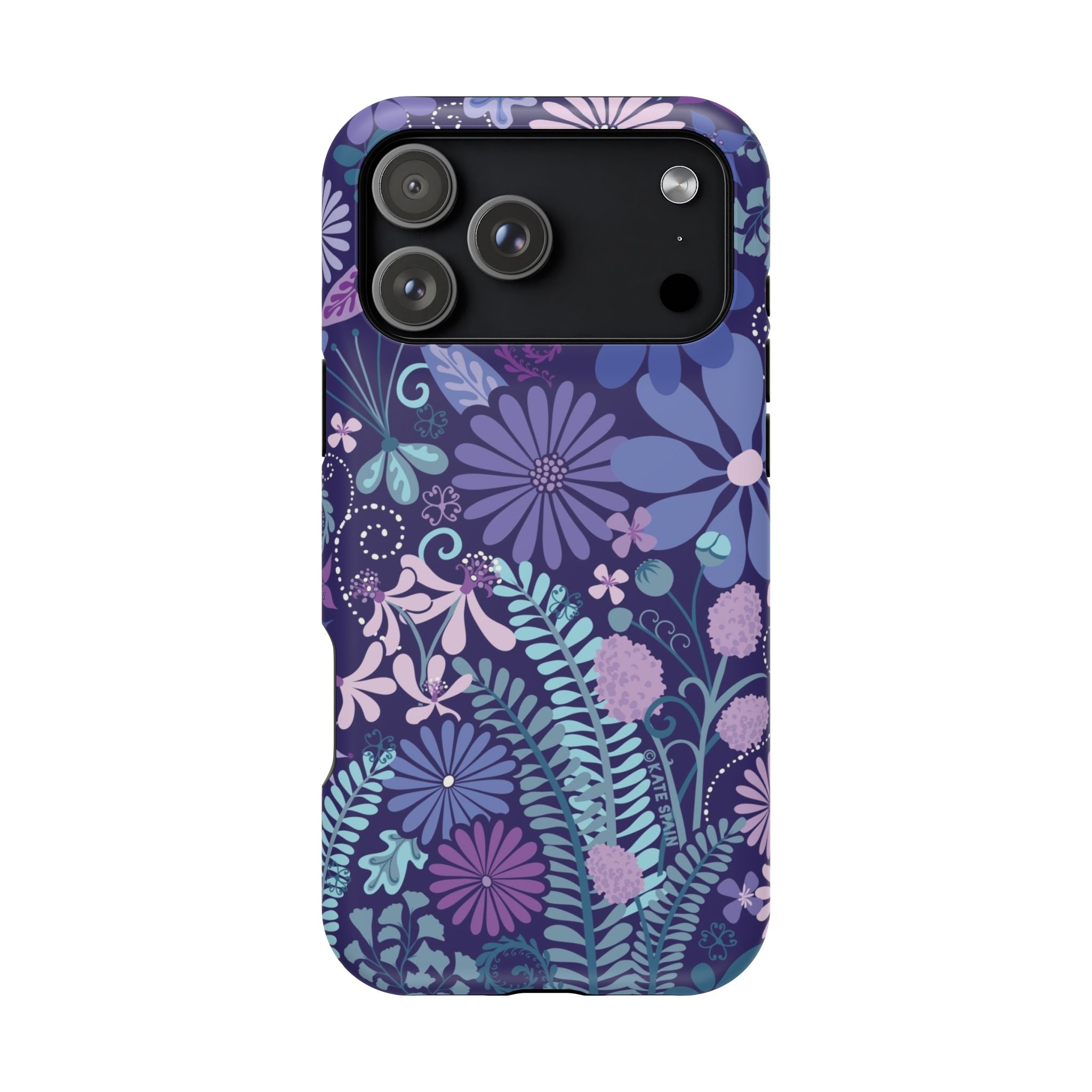 Luxury Terrain MagSafe iPhone 17 Pro Max Case – Matte | navy, purple, aqua botanical woodland floral print