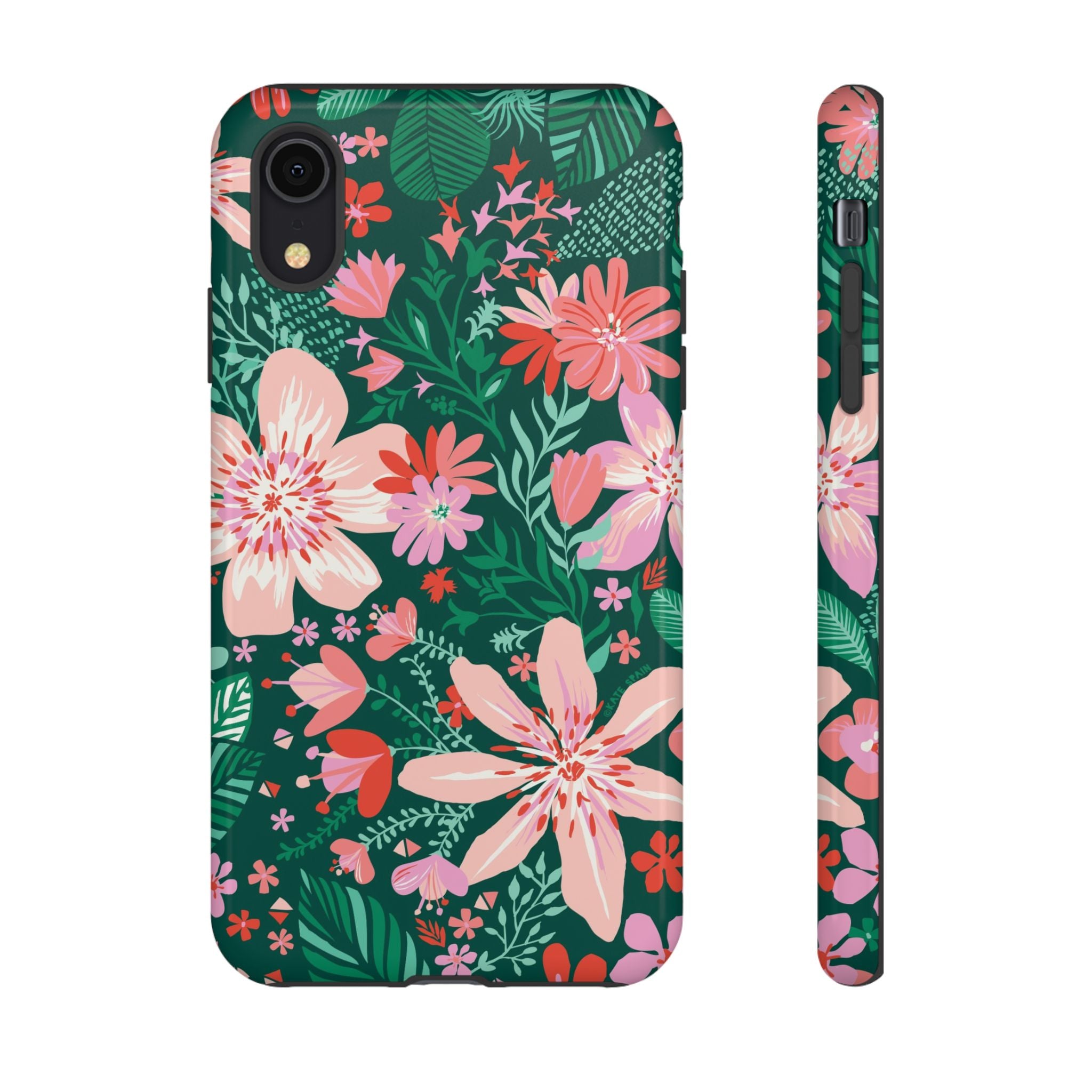 Bonaire Tough iPhone XR Case – Glossy | jade, pink, white tropical floral botanical print