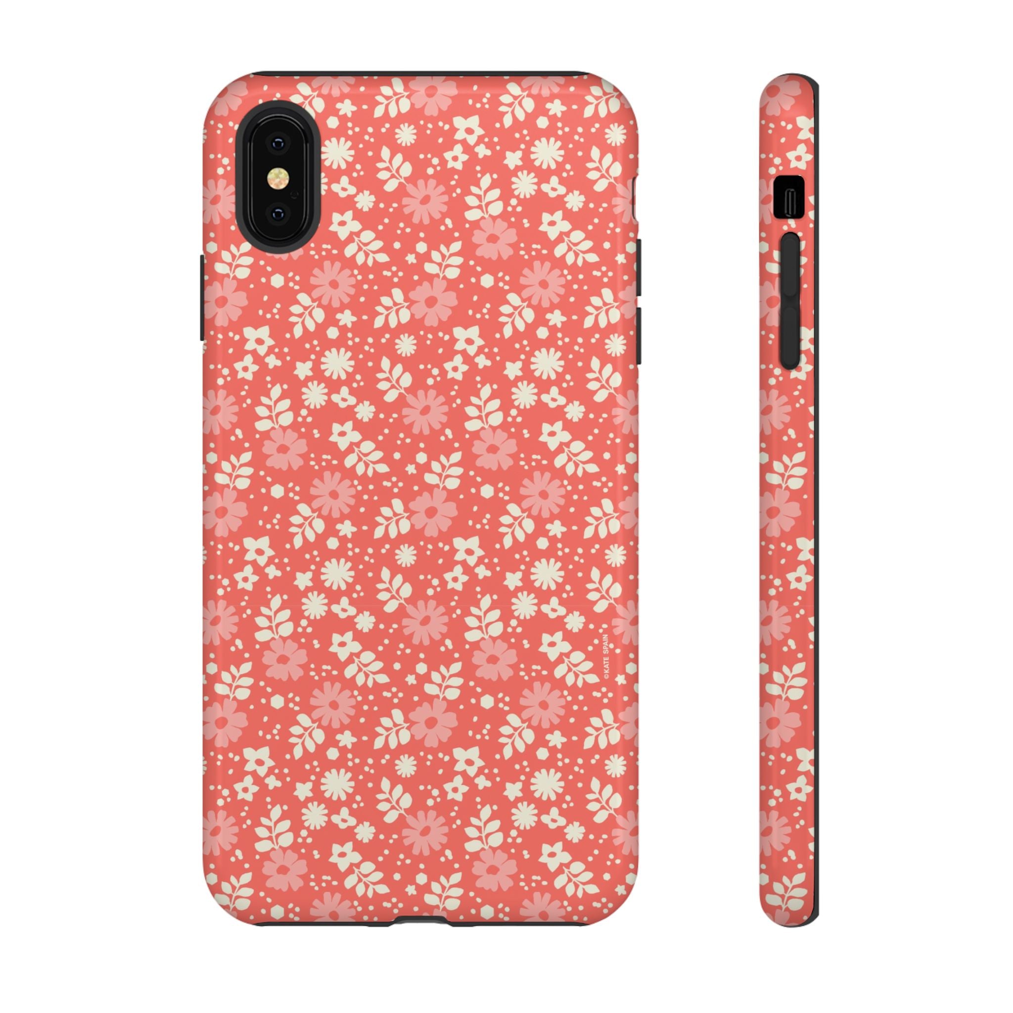 Petaline Tough iPhone XS Max Case – Glossy | coral, pink, cream ditsy floral print