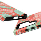 Designer Sarabande Samsung Galaxy S24 Ultra Case – Glossy | close-up of sides, buttons, and ports in case in coral, blush, mint tropical floral print