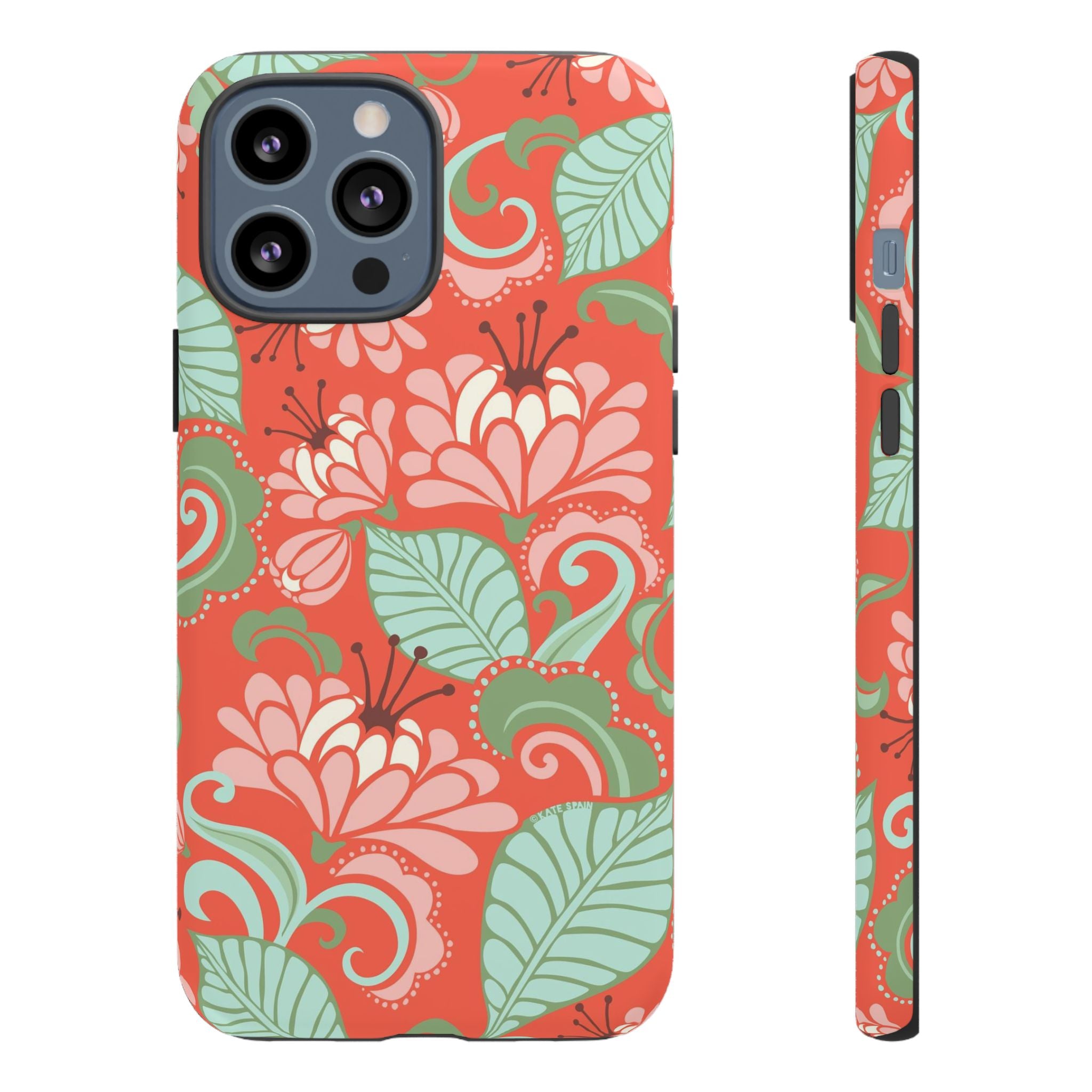 Sarabande Tough iPhone 13 Pro Max Case – Matte | coral, pink, cream, green botanical floral print