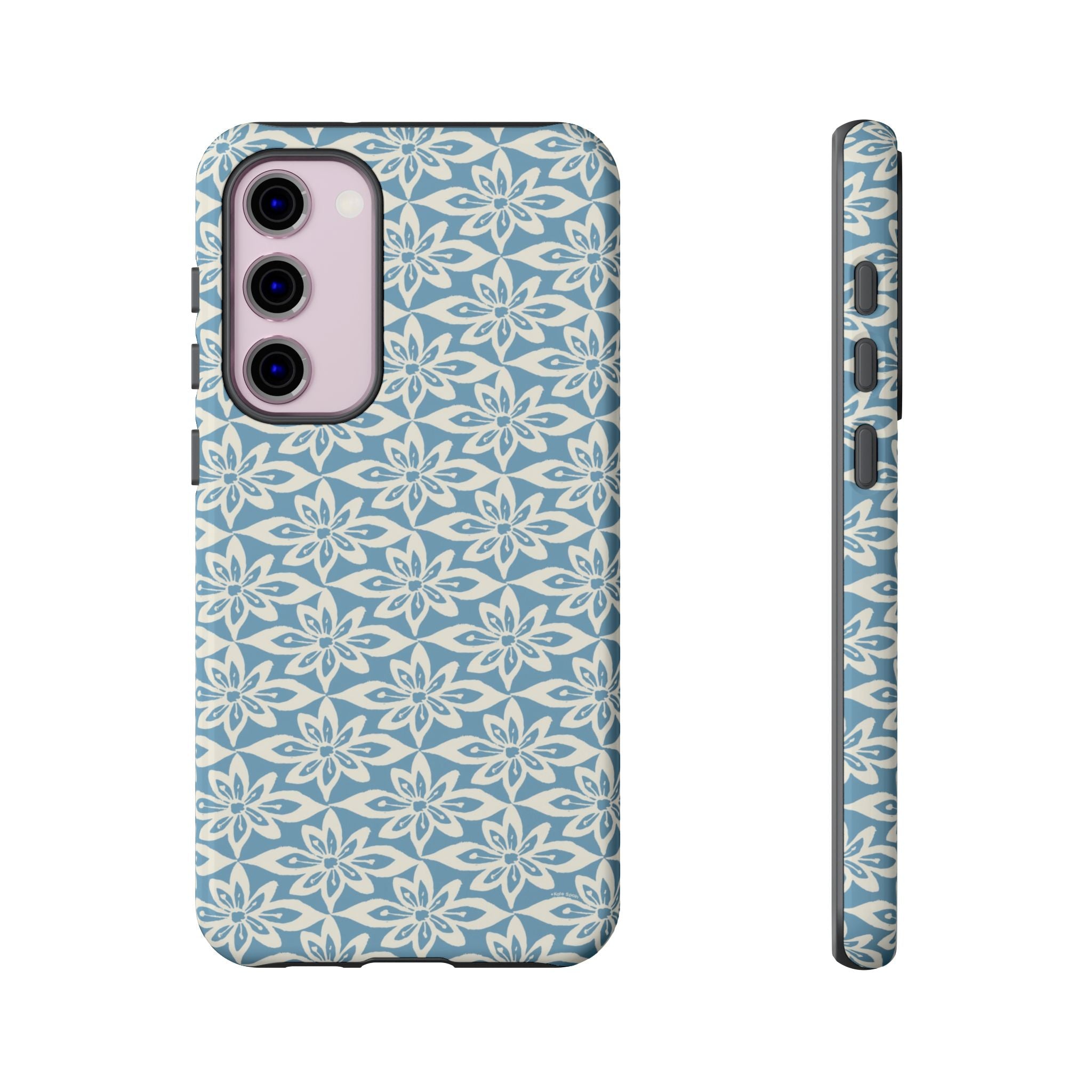 Lily Blue Samsung Galaxy S23 Plus Glossy case — graphic white lily print on cerulean blue — botanical phone case by Kate Spain