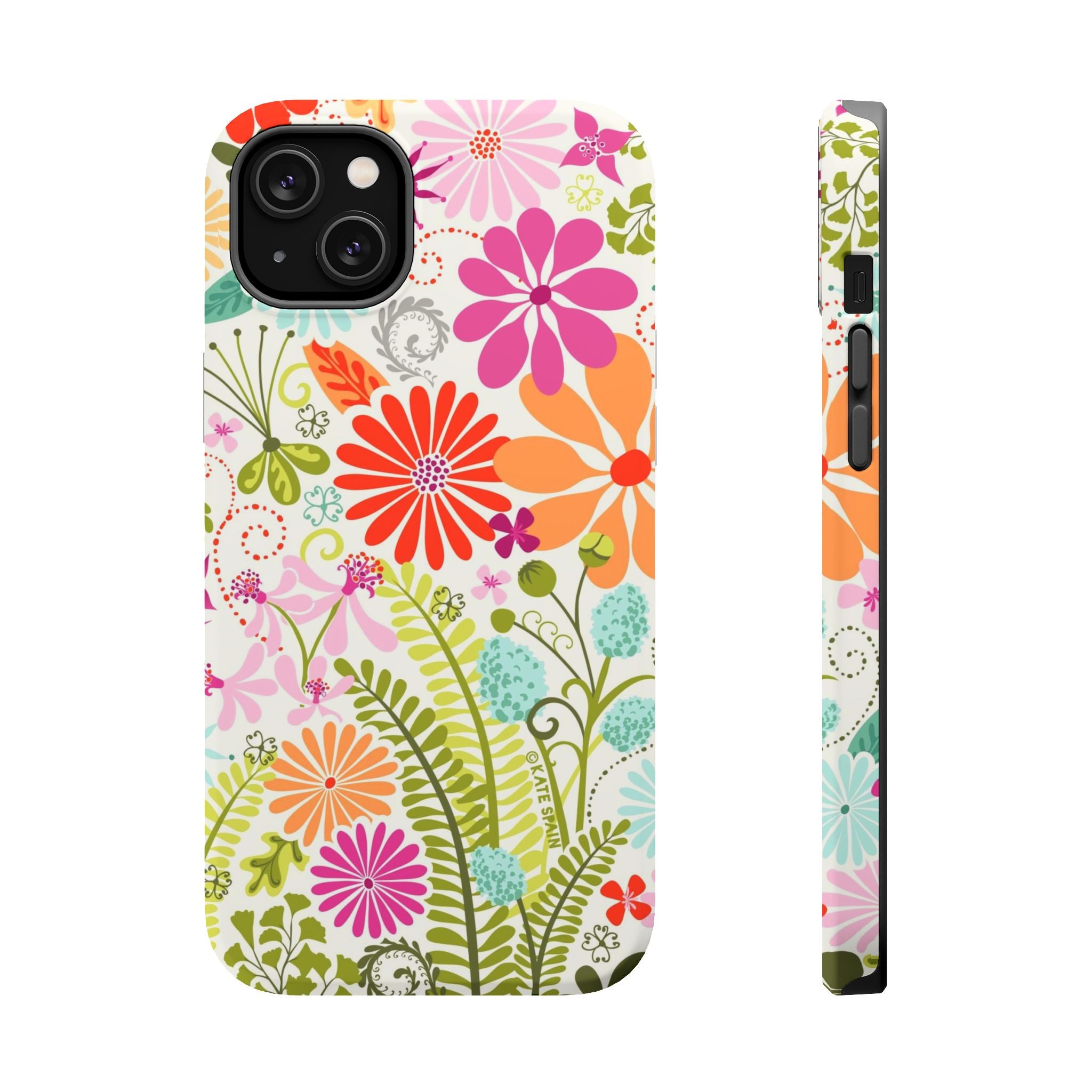 Luxury Terrain MagSafe iPhone 13 Pro Case – Matte | white, magenta, coral botanical woodland floral print