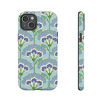 Lantern Flower Tough iPhone 15 Plus Case – Matte | aqua, periwinkle, green botanical lantern floral print