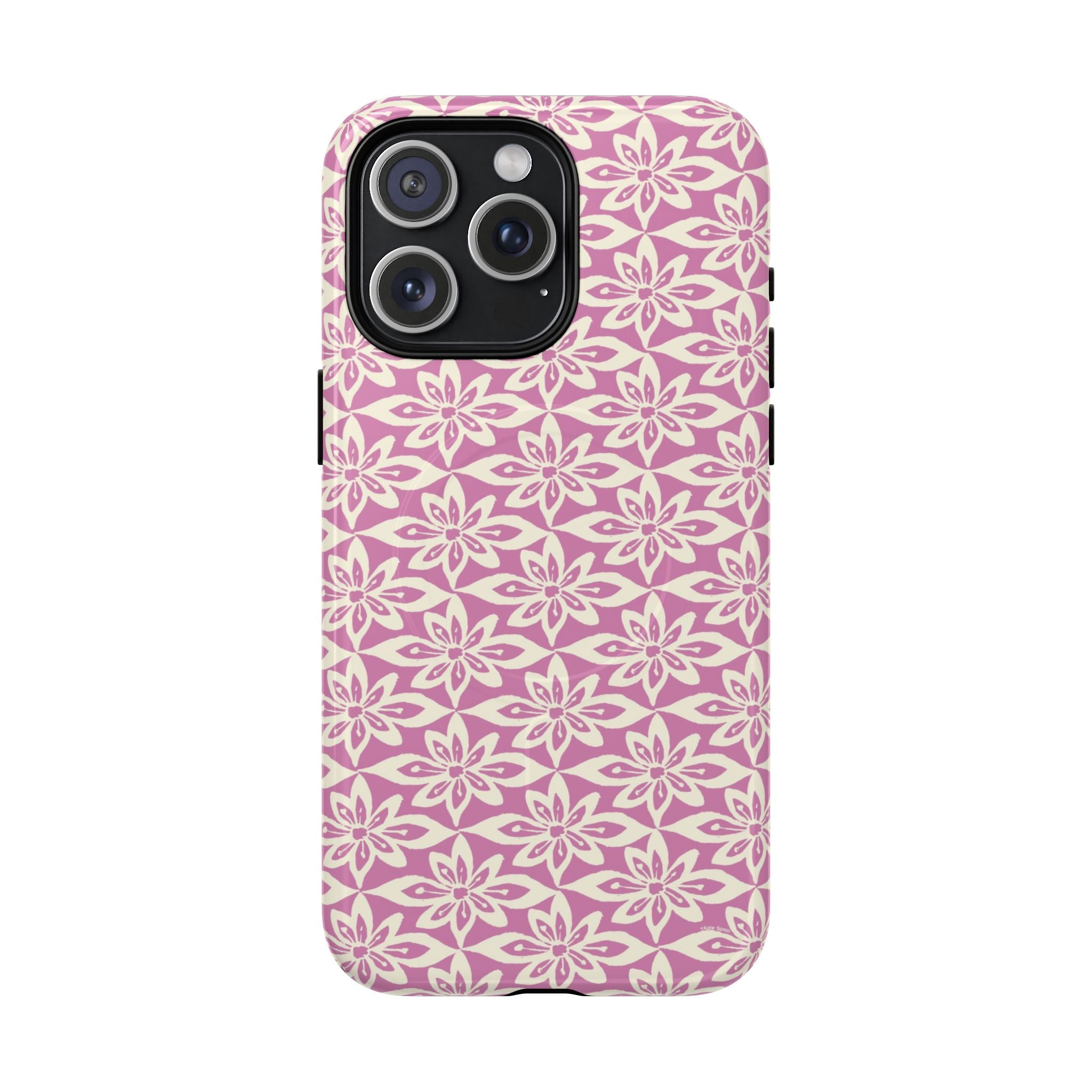 Lily Rose MagSafe iPhone 15 Pro Max Case – Glossy | graphic white lily print on soft rose — botanical MagSafe case by Kate Spain