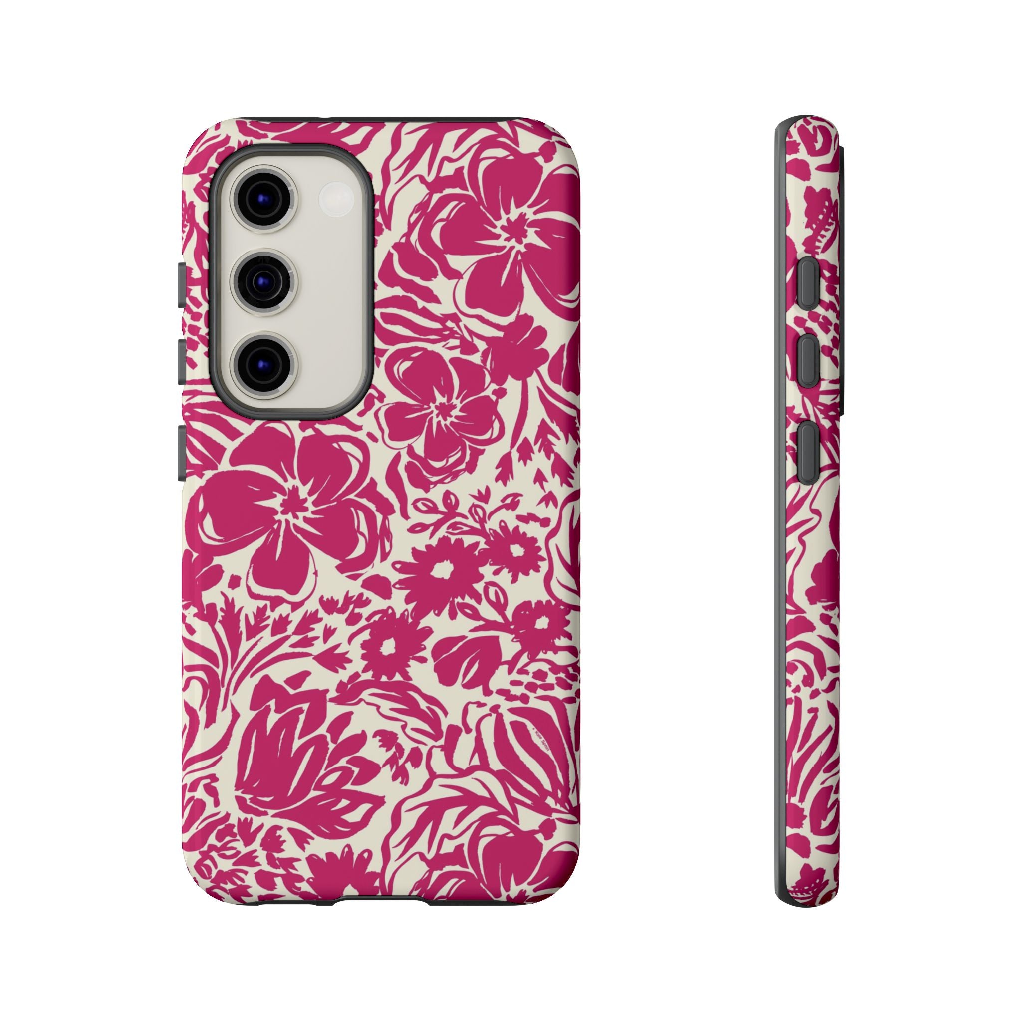 Rhapsody Bright Pink Samsung Galaxy S23 Glossy case — bold magenta floral print on cream by Kate Spain