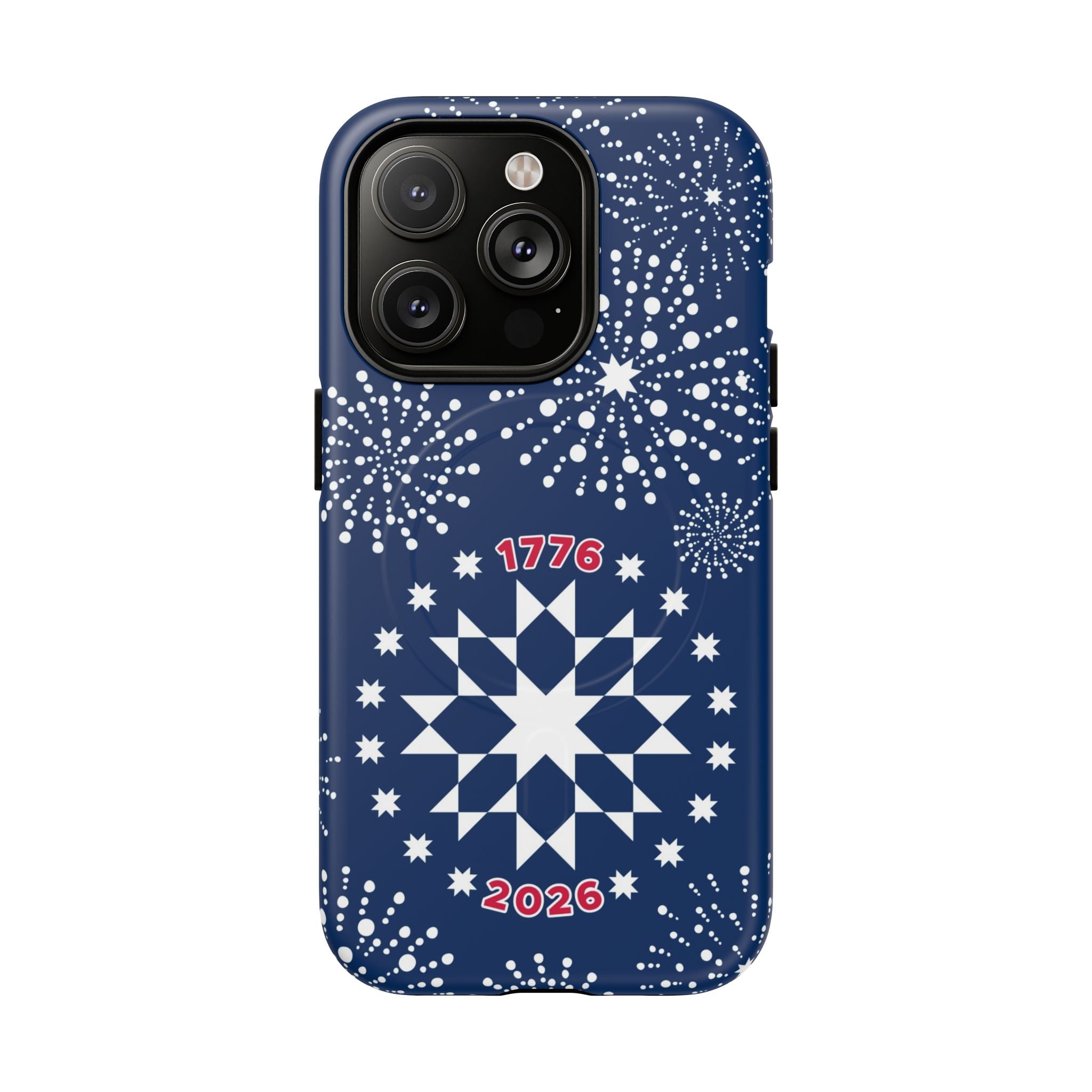 250th Fireworks MagSafe iPhone 14 Pro Case – Matte | navy, white patriotic star quilt fireworks print