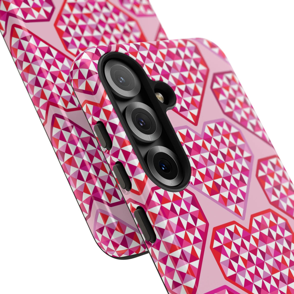 Pink Pyramid Heart Samsung Galaxy S25 Case – view detail of camera cutout in case