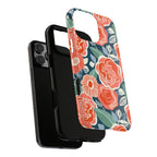 Tea Rose Navy Tough iPhone 16 Pro Max Case – dual-layer construction detail | navy, coral, pink, cream rose floral print