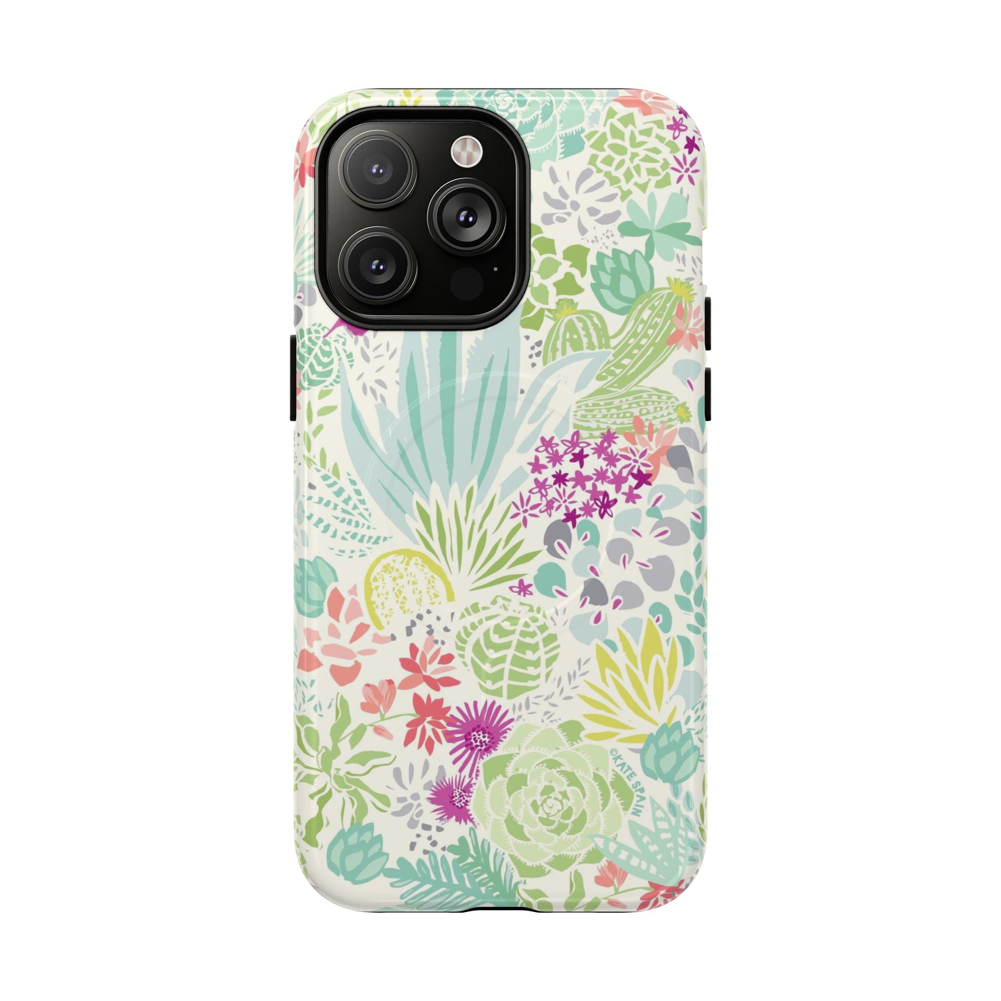 Canyon MagSafe iPhone 14 Pro Max Case – Glossy | cream, sage, aqua, mauve, fuschia botanical succulent print