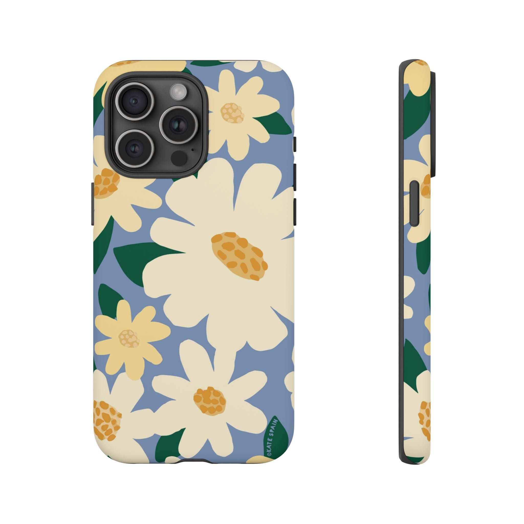 Chamomile Tough iPhone 15 Pro Max Case – Matte | periwinkle, cream, yellow botanical daisy floral print