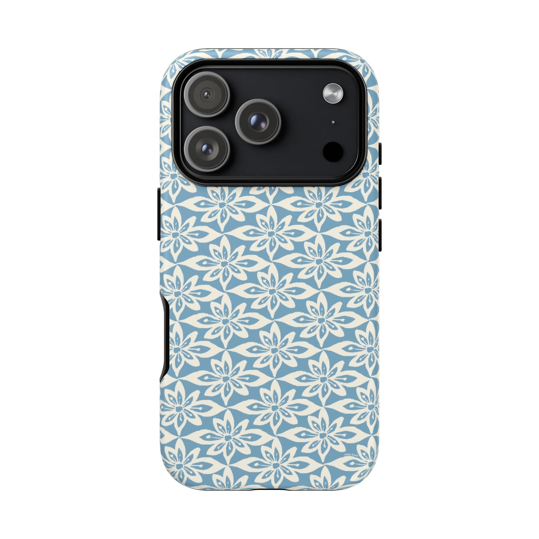 Lily Blue iPhone 17 Air Case – Matte | graphic white lily print on soft cerulean — botanical phone case by Kate Spain