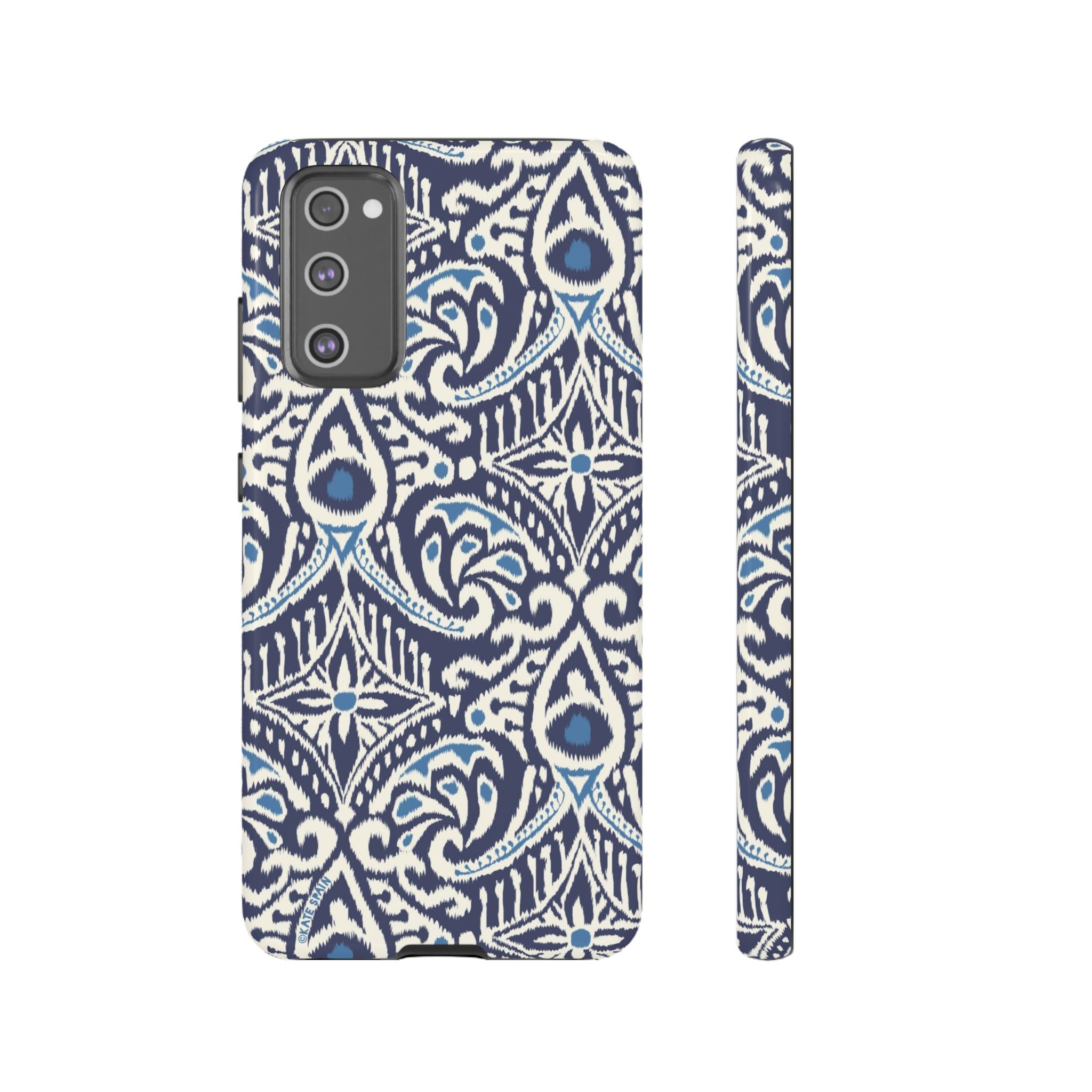 Luxury Ikat Samsung Galaxy S20 FE Case – Glossy | navy, white, aqua ikat geometric medallion print