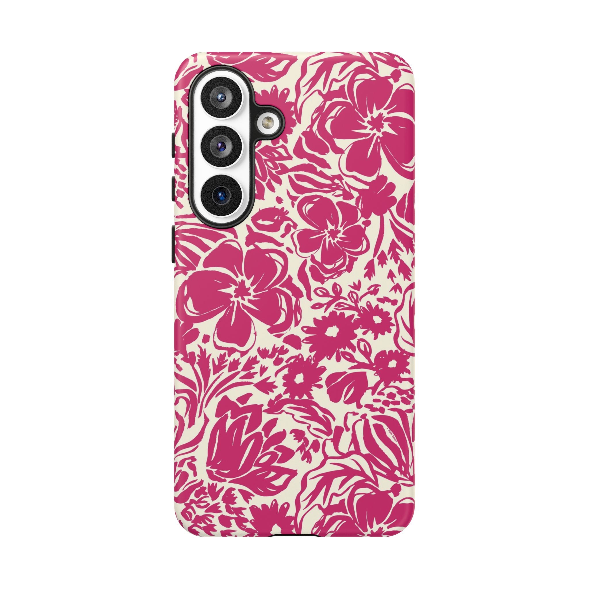 Rhapsody Bright Pink Samsung Galaxy S26 Plus Matte case — bold magenta floral print on cream by Kate Spain