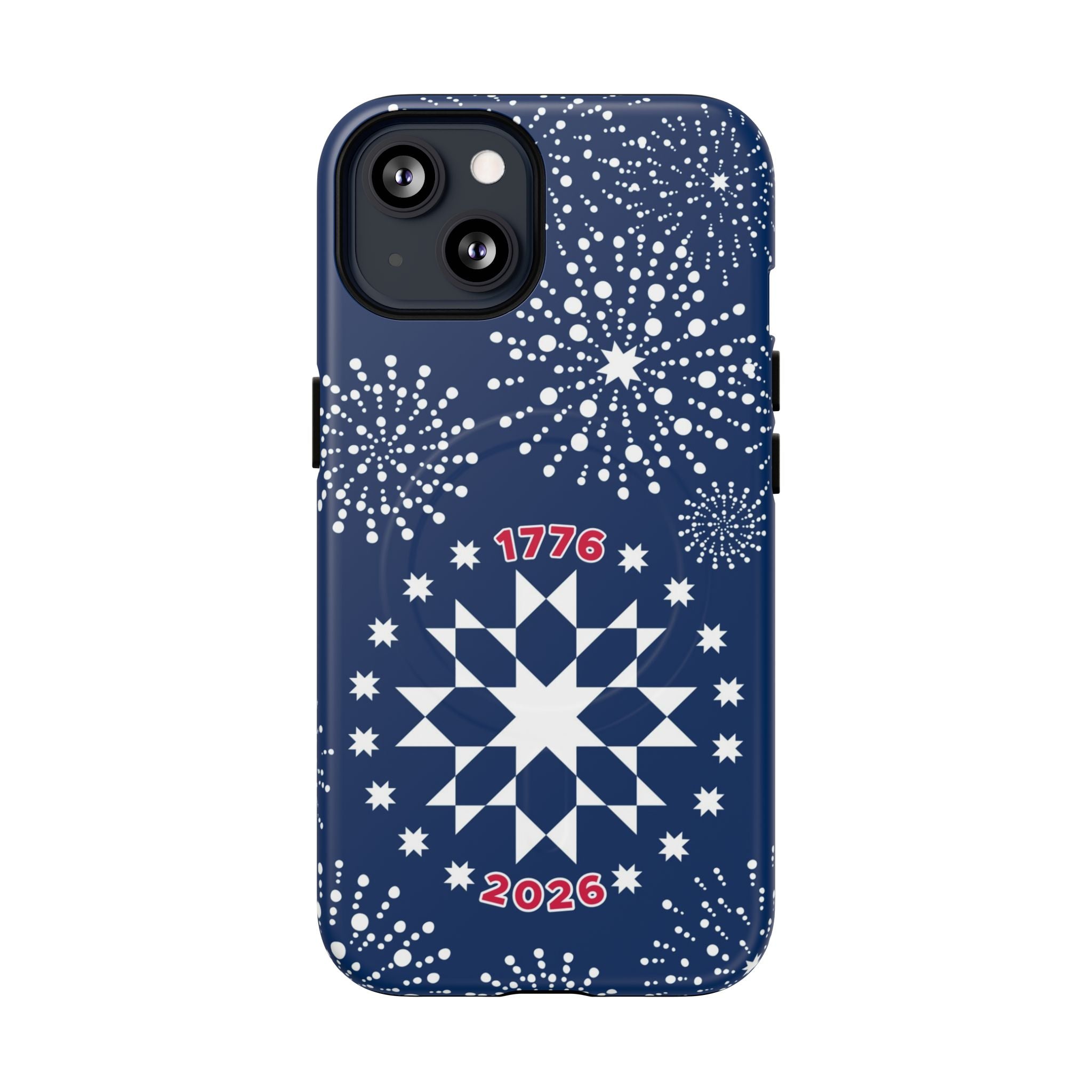 250th Fireworks MagSafe iPhone 13 Case – Matte | navy, white patriotic star quilt fireworks print