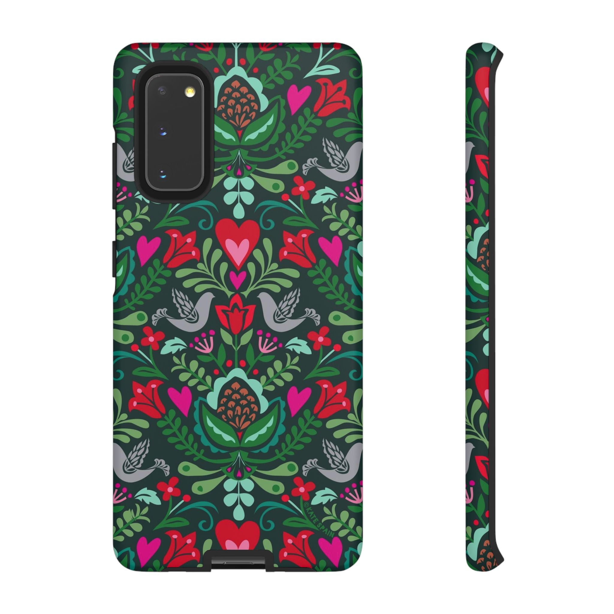 Rosemaling Samsung Galaxy S20 Case – Matte | forest green, red, pink rosemaling floral print
