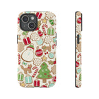 Gingerbread Cookies Tough iPhone 15 Case – Glossy | cream, red, green gingerbread holiday cookie print