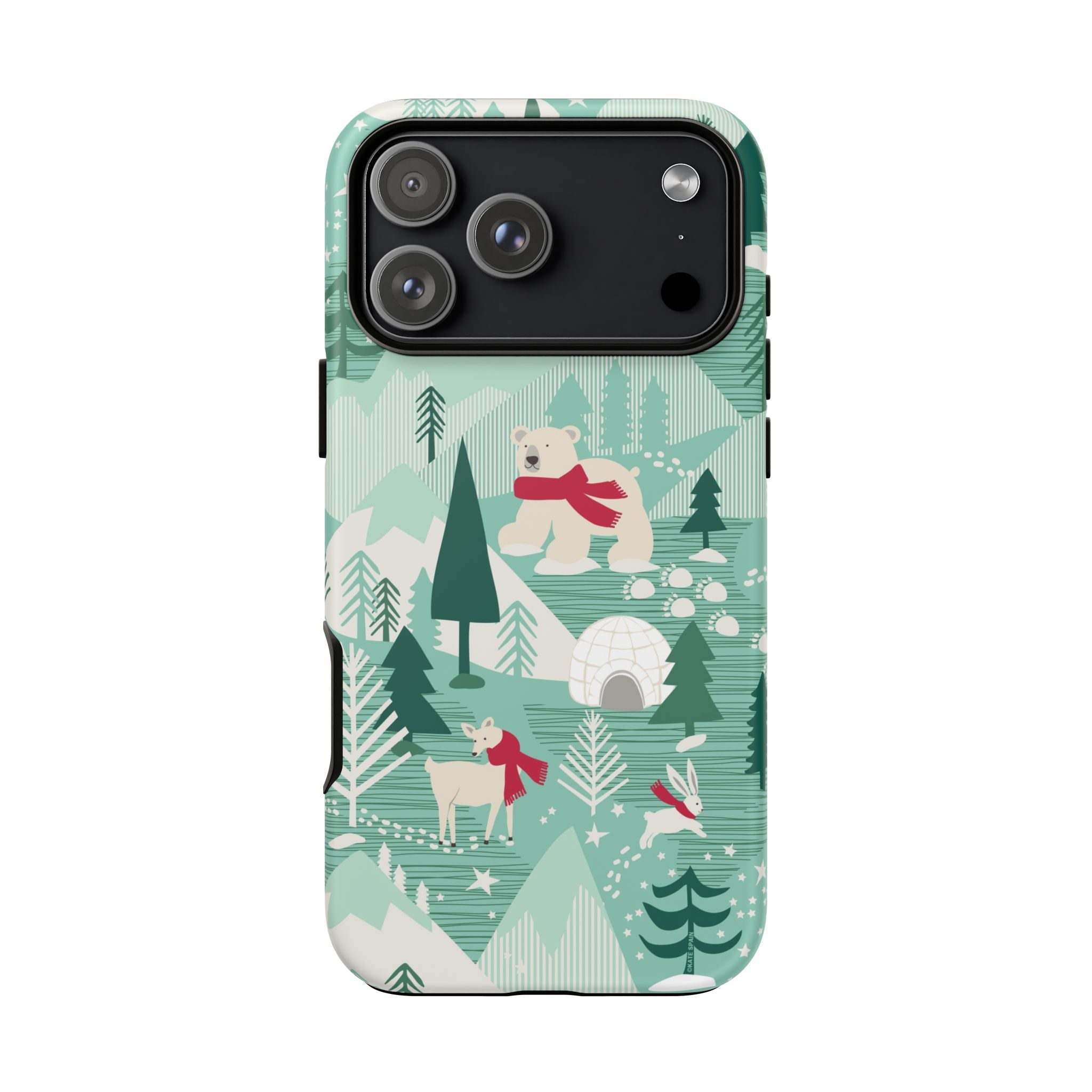 Arctica Winter Tough iPhone 17 Pro Max Case – Matte | aqua, evergreen, white, animal frolic winter wonderland print