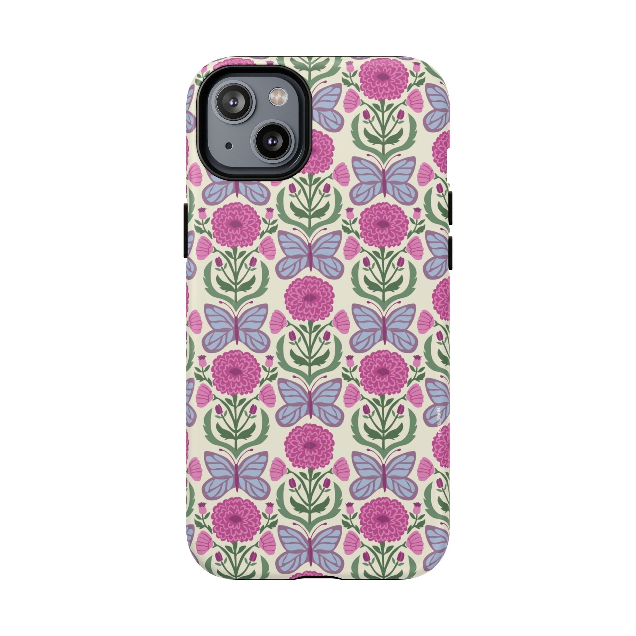 Butterfly MagSafe iPhone 14 Plus Case – Matte | cream, magenta, periwinkle butterfly floral print