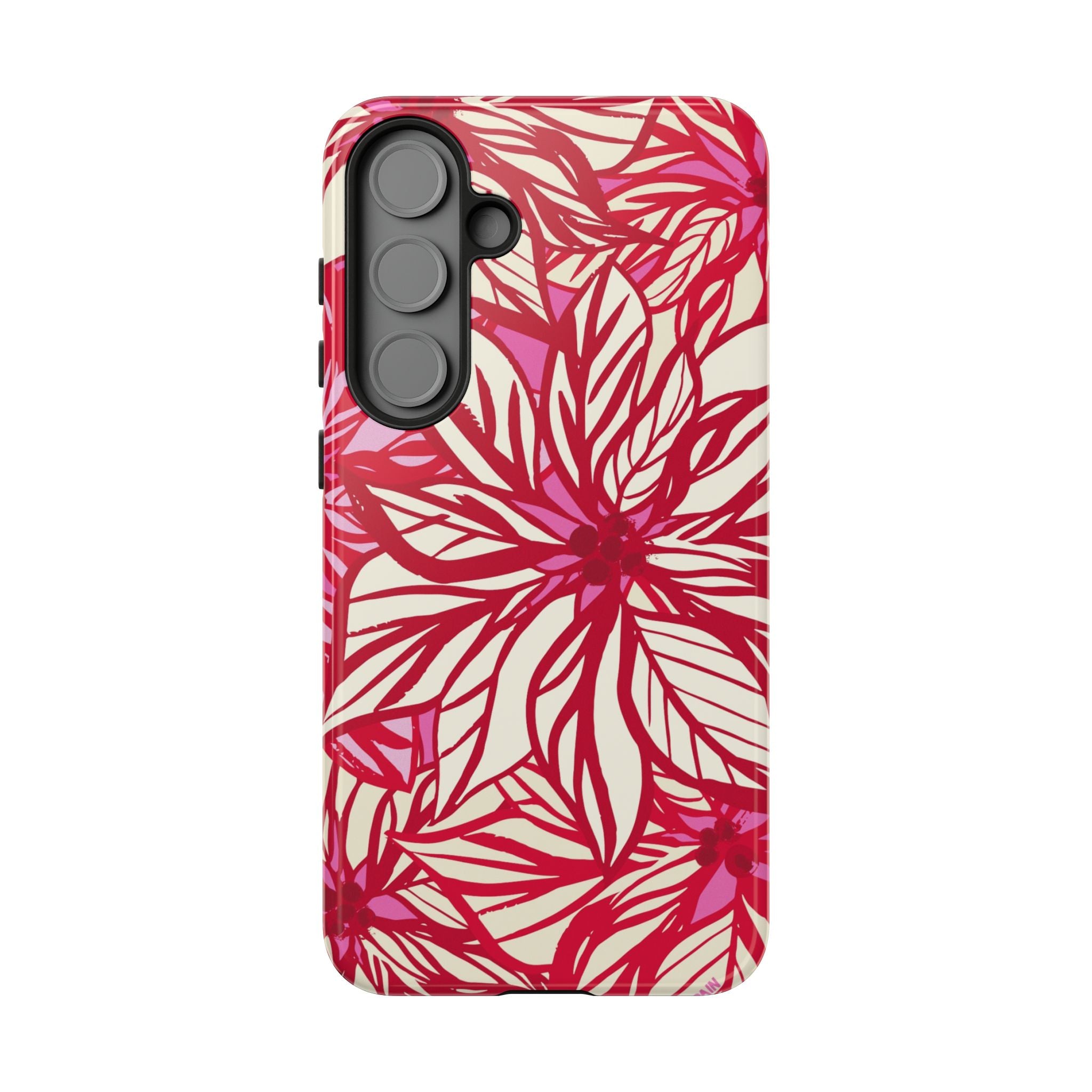 Poinsettia Samsung Galaxy S25 Plus Case – Glossy | cream, red, pink poinsettia botanical print