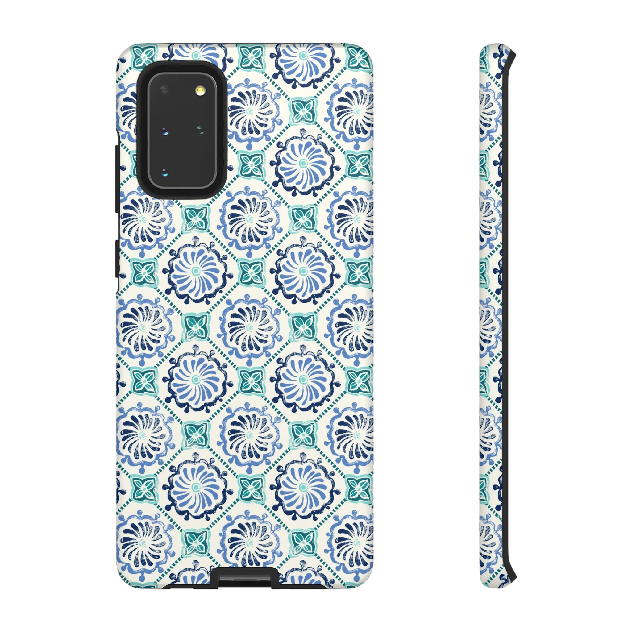 Horizon Blue Tile Samsung Galaxy S20+ Case – Matte | blue, turquoise, cream white dual-layer protection