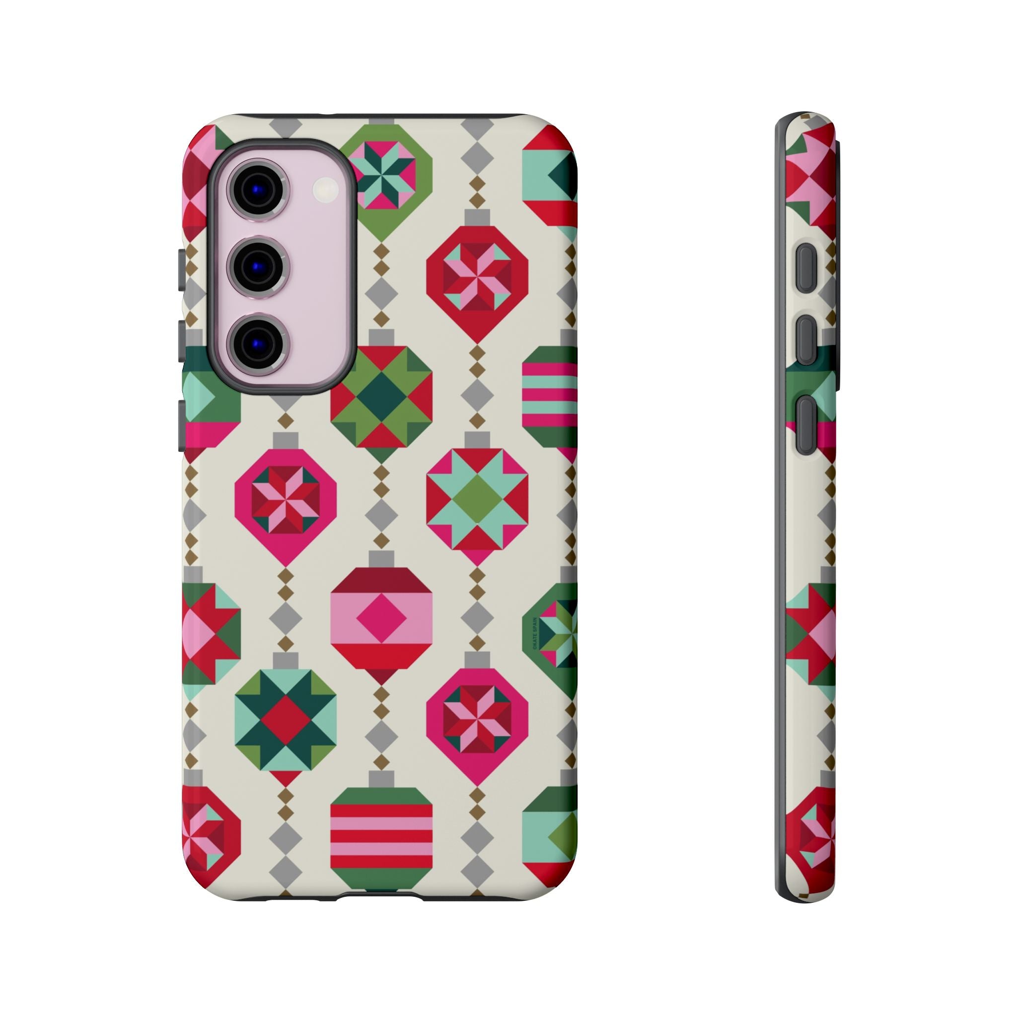 Felicity Ornaments Samsung Galaxy S23 Plus Case – Glossy | cream, red, pink, green, mint geometric quilted ornament print