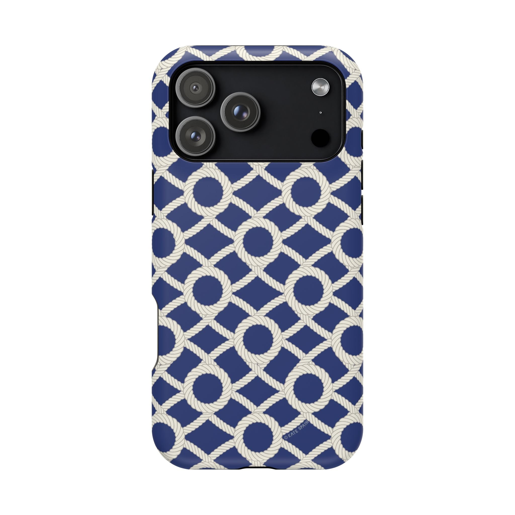 Sailor's Knot MagSafe iPhone 17 Pro Max Case – Matte | navy, cream nautical rope knot lattice print