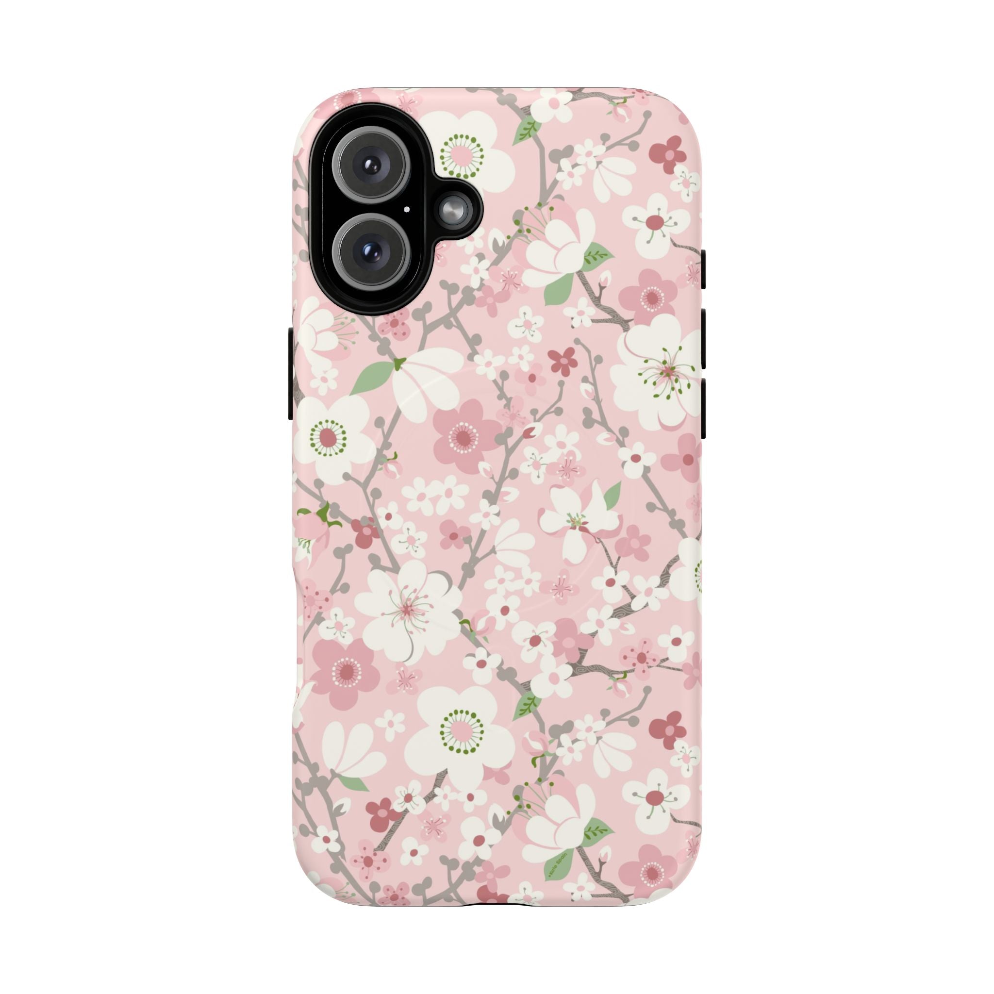 Luxury Pink Cherry Blossom MagSafe iPhone 16 Plus Case – Matte | light pink, white, cherry blossom floral print