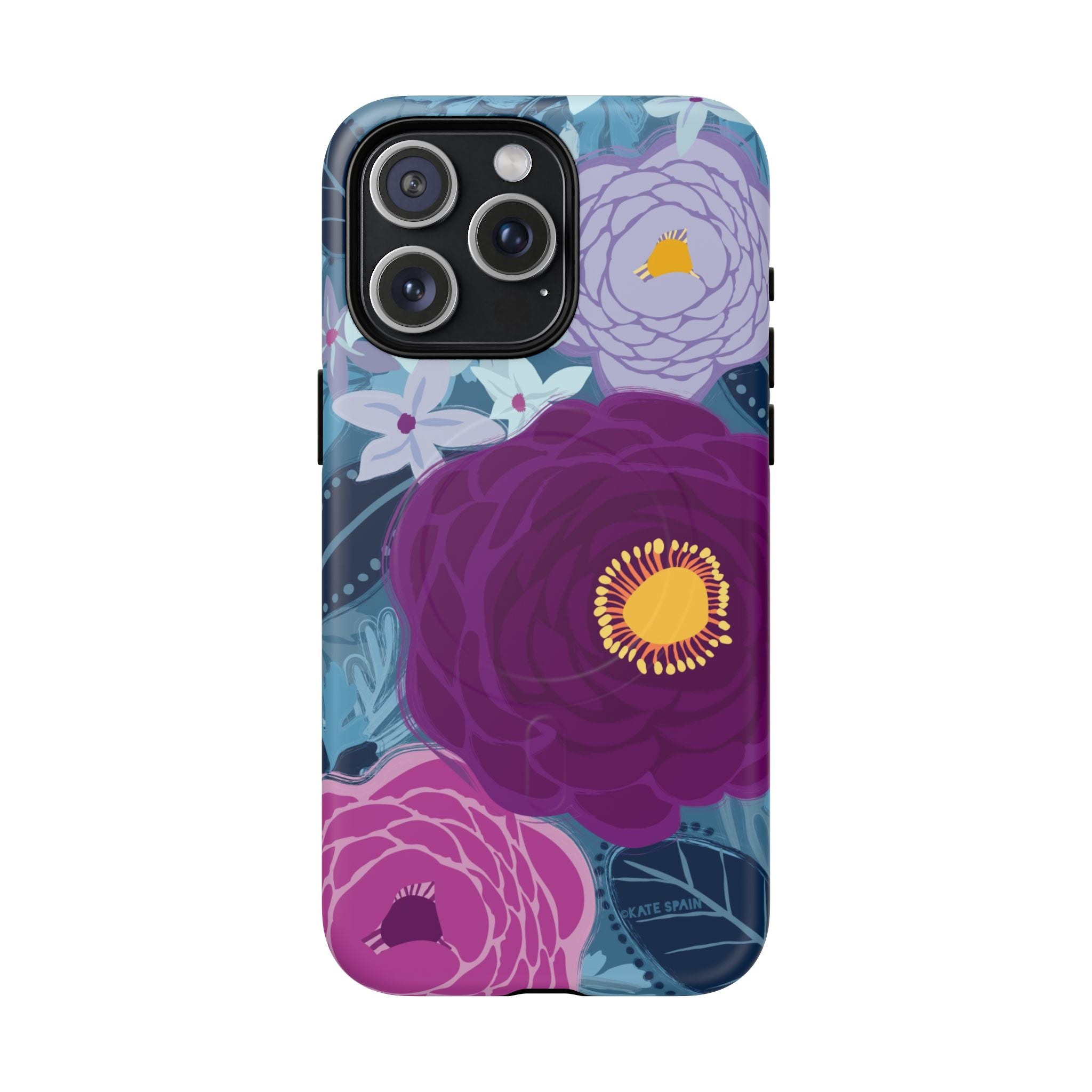 Bloomerie Violet MagSafe iPhone 15 Pro Max Case – Matte | navy, purple, magenta botanical peony floral print