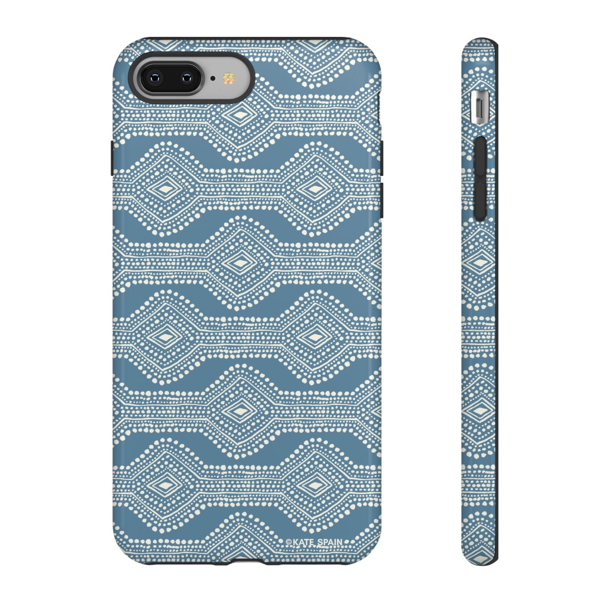 Diamond Dots Tough iPhone 8 Plus Case – Glossy | steel blue, white diamond dot geometric print